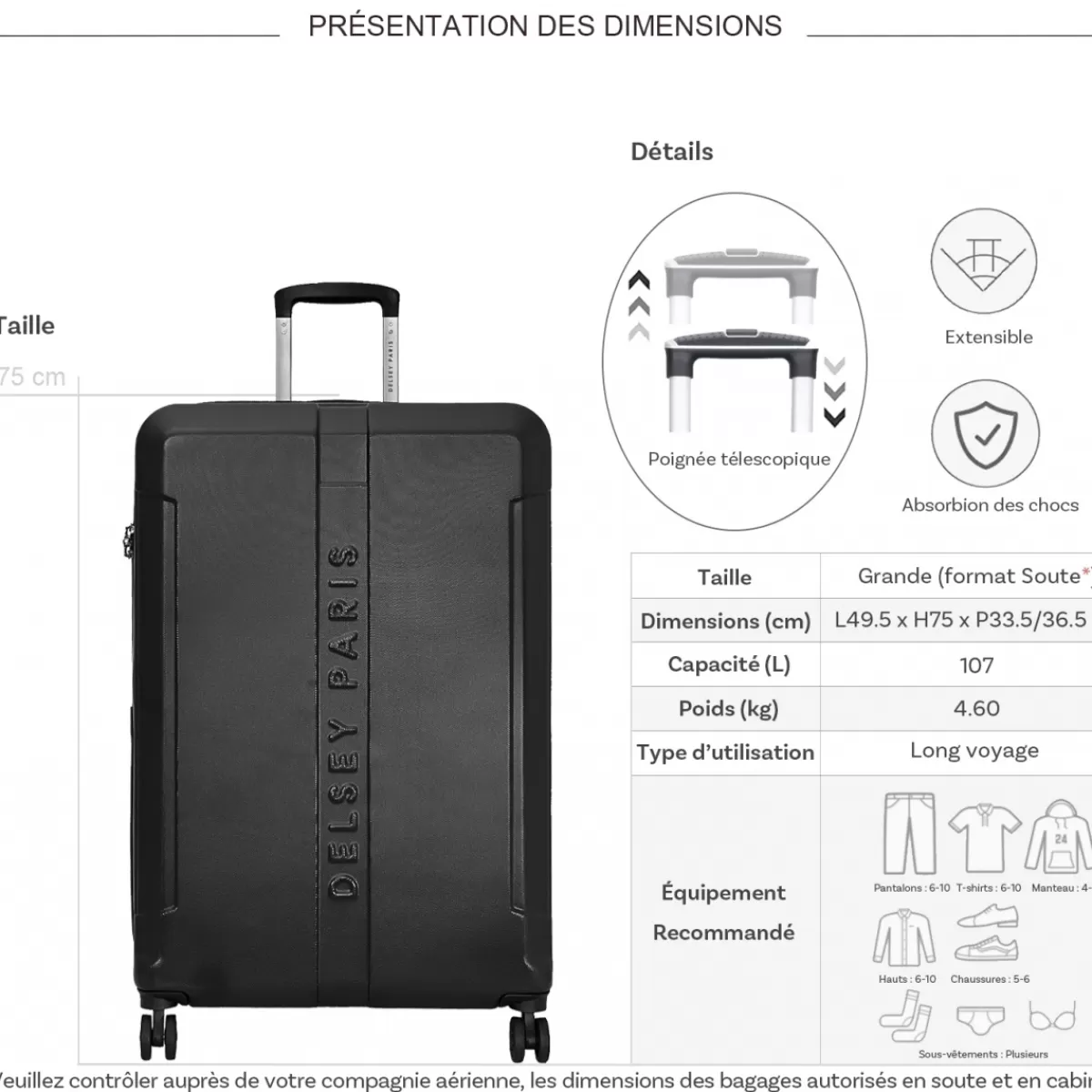 Grande valise rigide extensible Départ TSA 75cm^Delsey Cheap