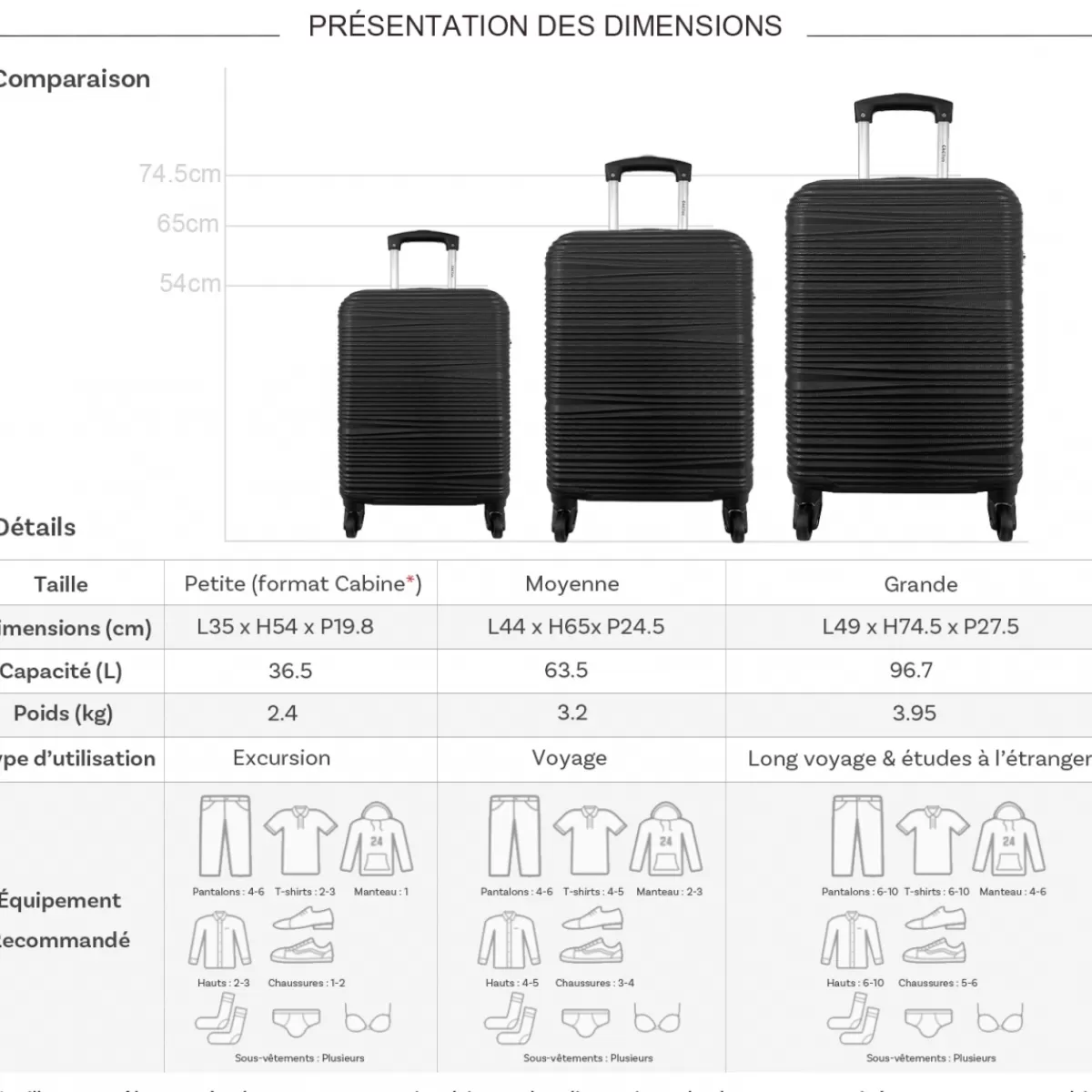 Lot 3 valises dont 1 valise cabine rigides ABS^Cactus Outlet