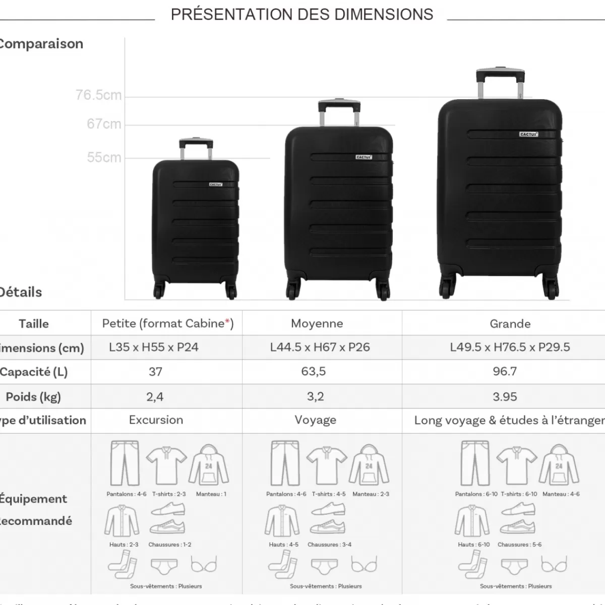 Lot 3 valises dont 1 valise cabine rigides ABS^Cactus Online