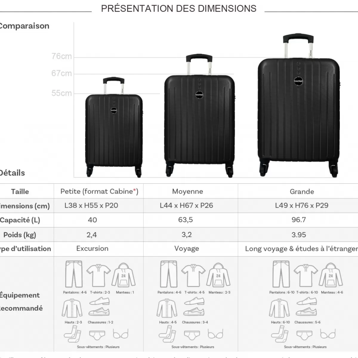 Lot 3 valises dont 1 valise cabine rigides   ABS^Cactus Discount