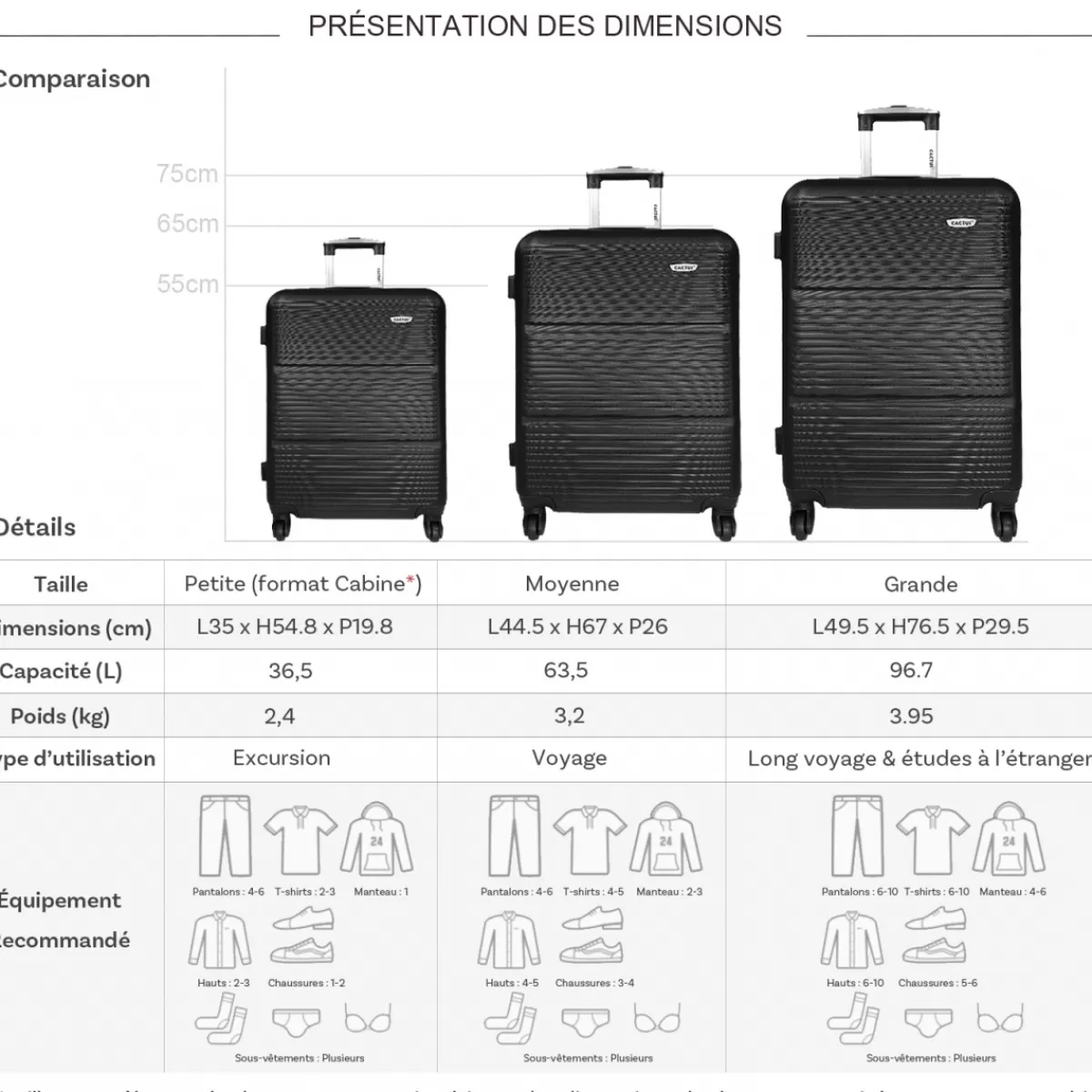 Lot 3 valises rigides dont 1 valise cabine ABS^Cactus Best Sale