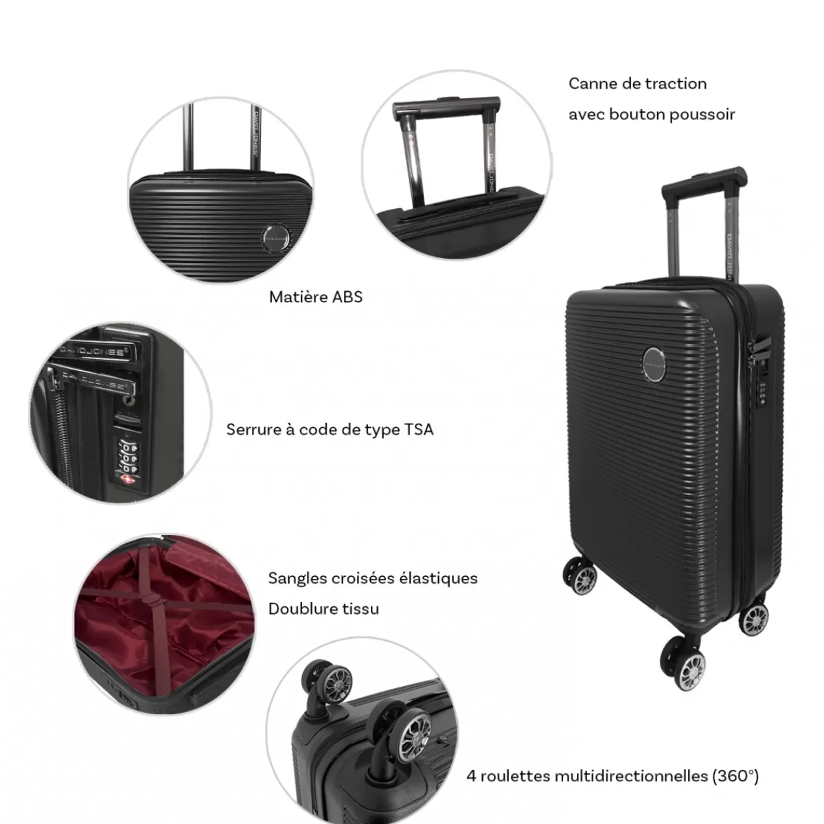 Lot 3 valises rigides dont 1 valise cabine ABS TSA^David Jones Best
