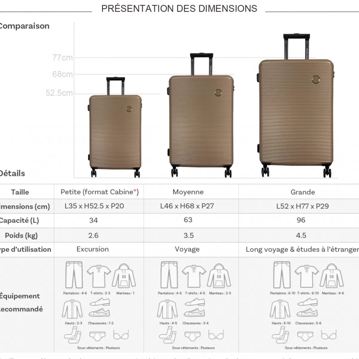 Lot 3 valises rigides dont 1 valise cabine ABS TSA^David Jones Best