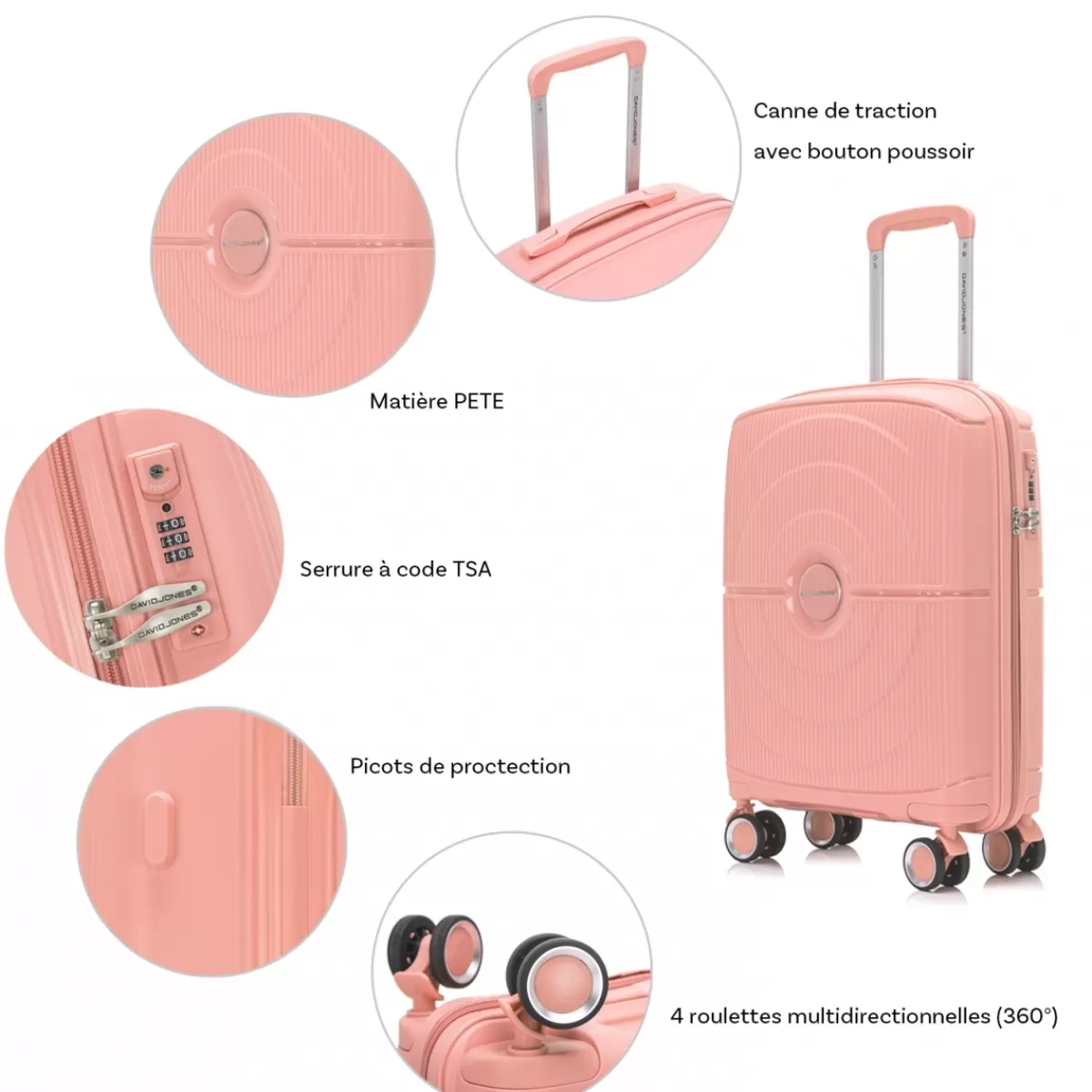 Lot 3 valises rigides dont 1 valise cabine TSA PETE^David Jones Cheap