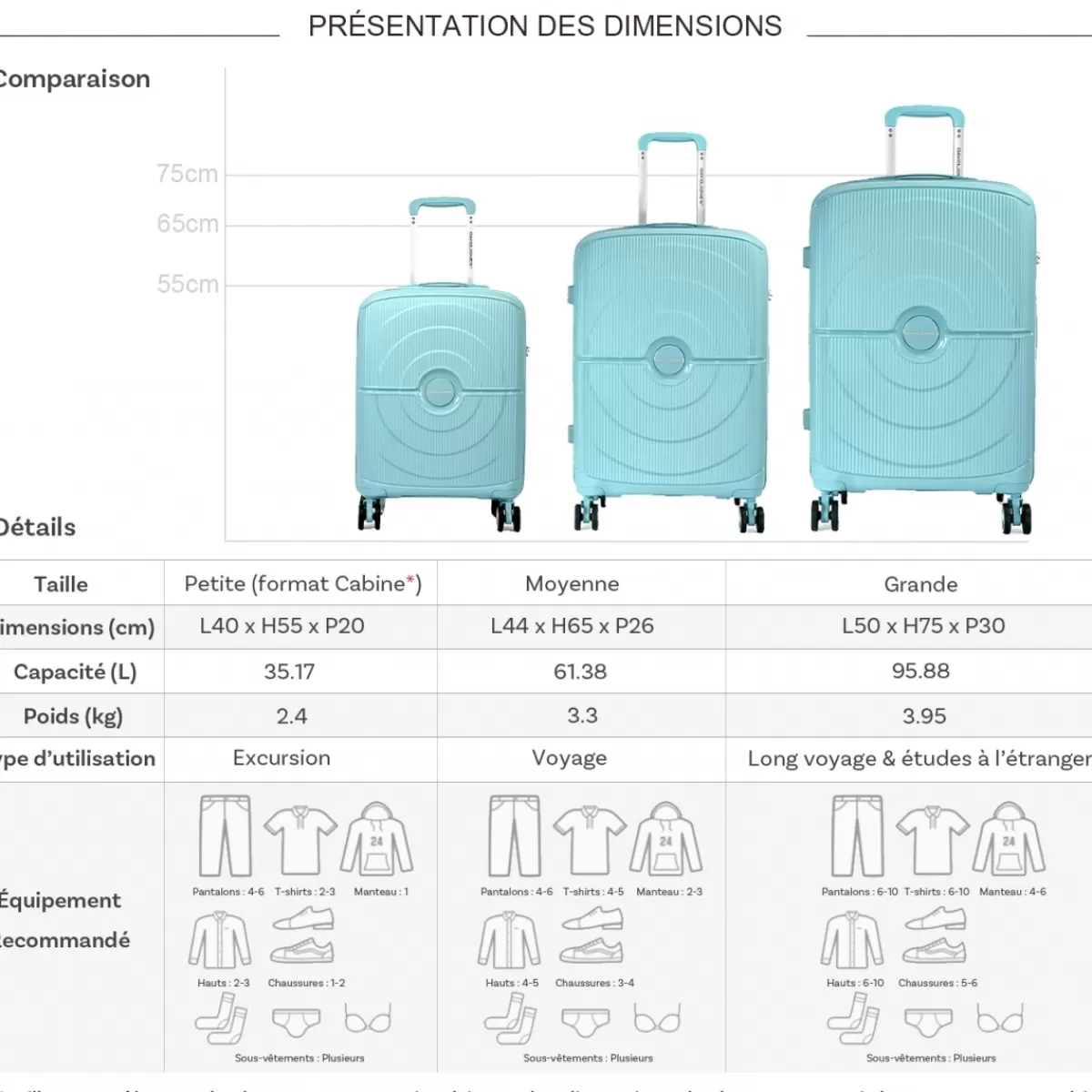 Lot 3 valises rigides dont 1 valise cabine TSA PETE^David Jones Cheap
