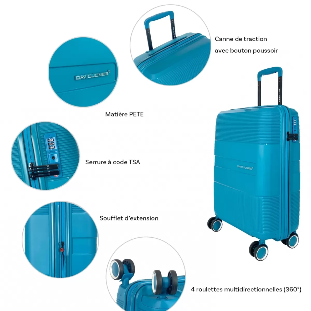 Lot 3 valises rigides extensibles dont 1 cabine PETE TSA^David Jones Hot