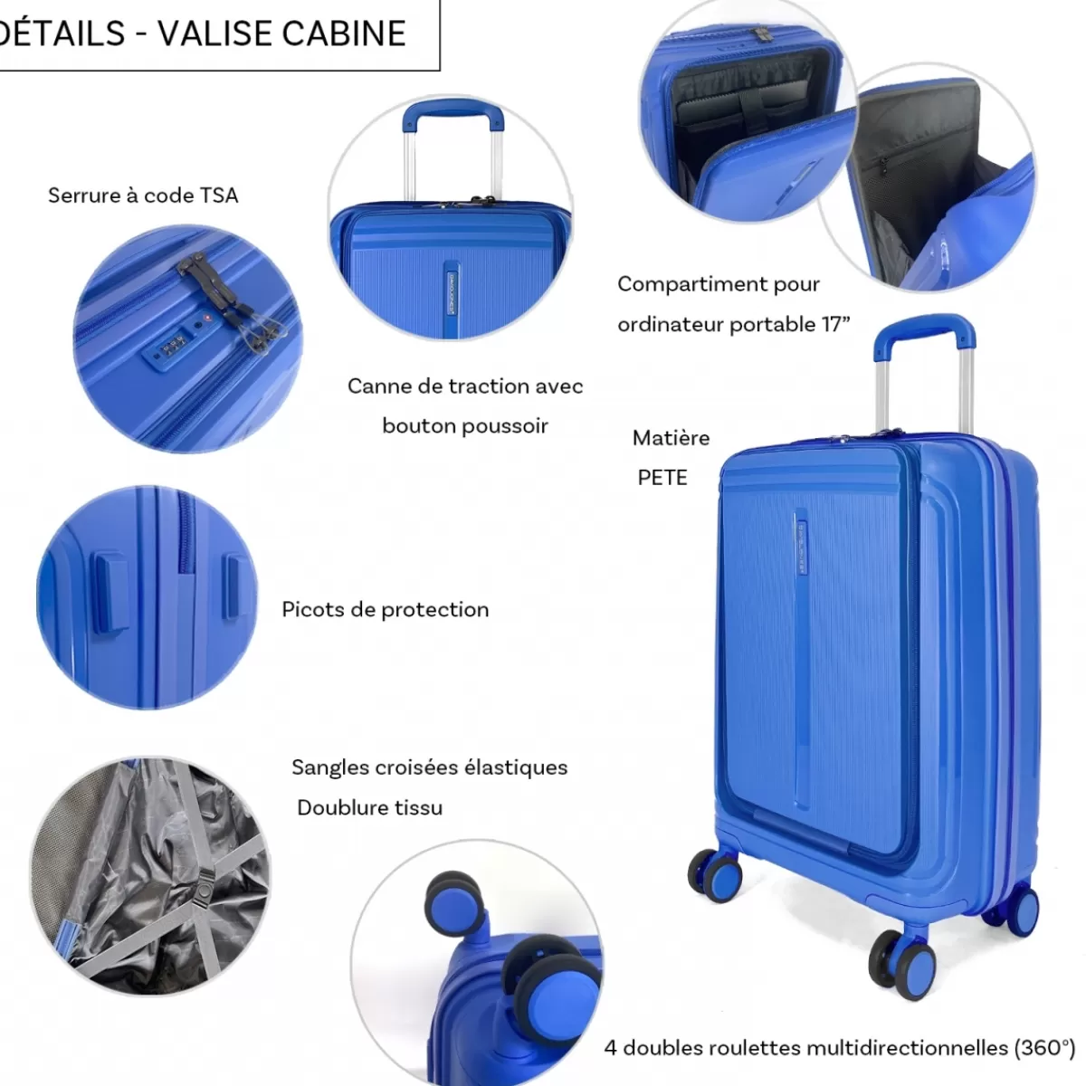 Lot 3 valises rigides extensibles dont 1 cabine porte-ordinateur 17" TSA^David Jones Online