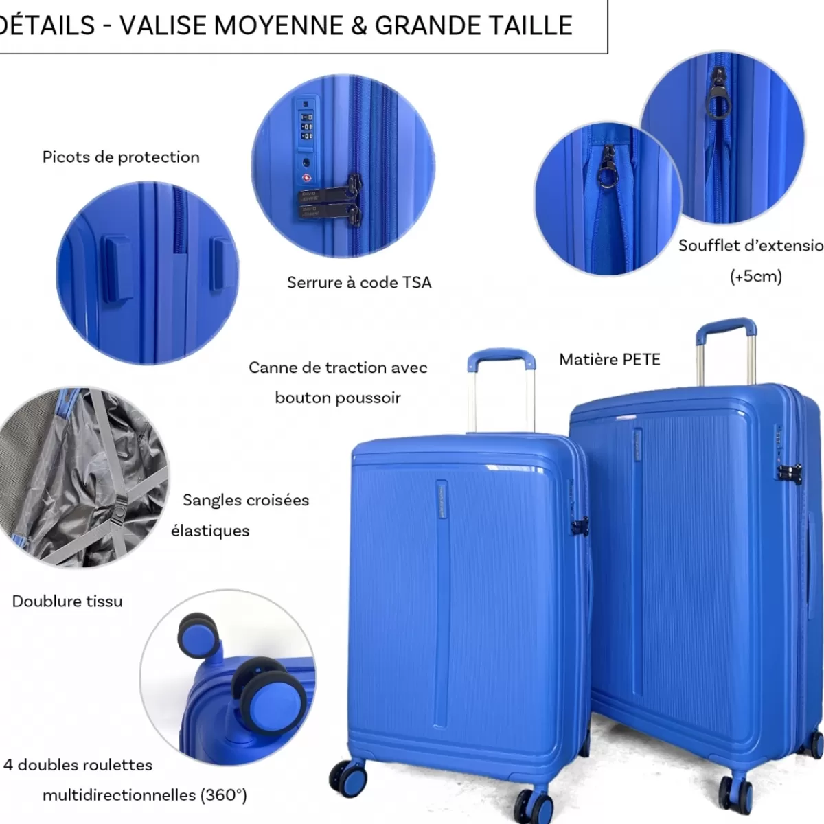 Lot 3 valises rigides extensibles dont 1 cabine porte-ordinateur 17" TSA^David Jones Online