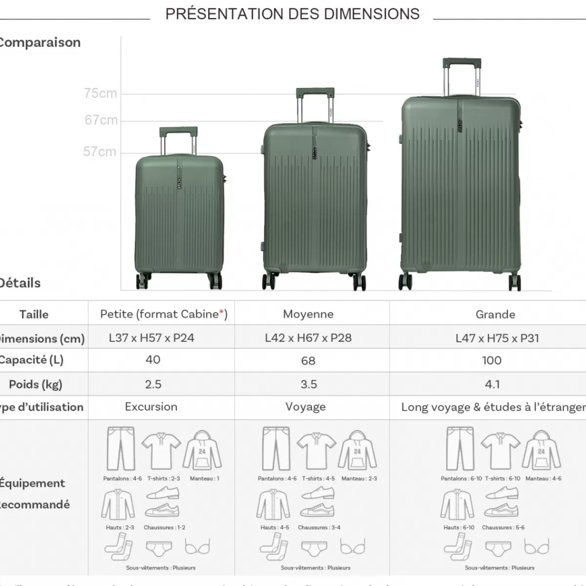 Lot de 3 valises rigides dont une valise cabine TSA PETE^Cactus Hot