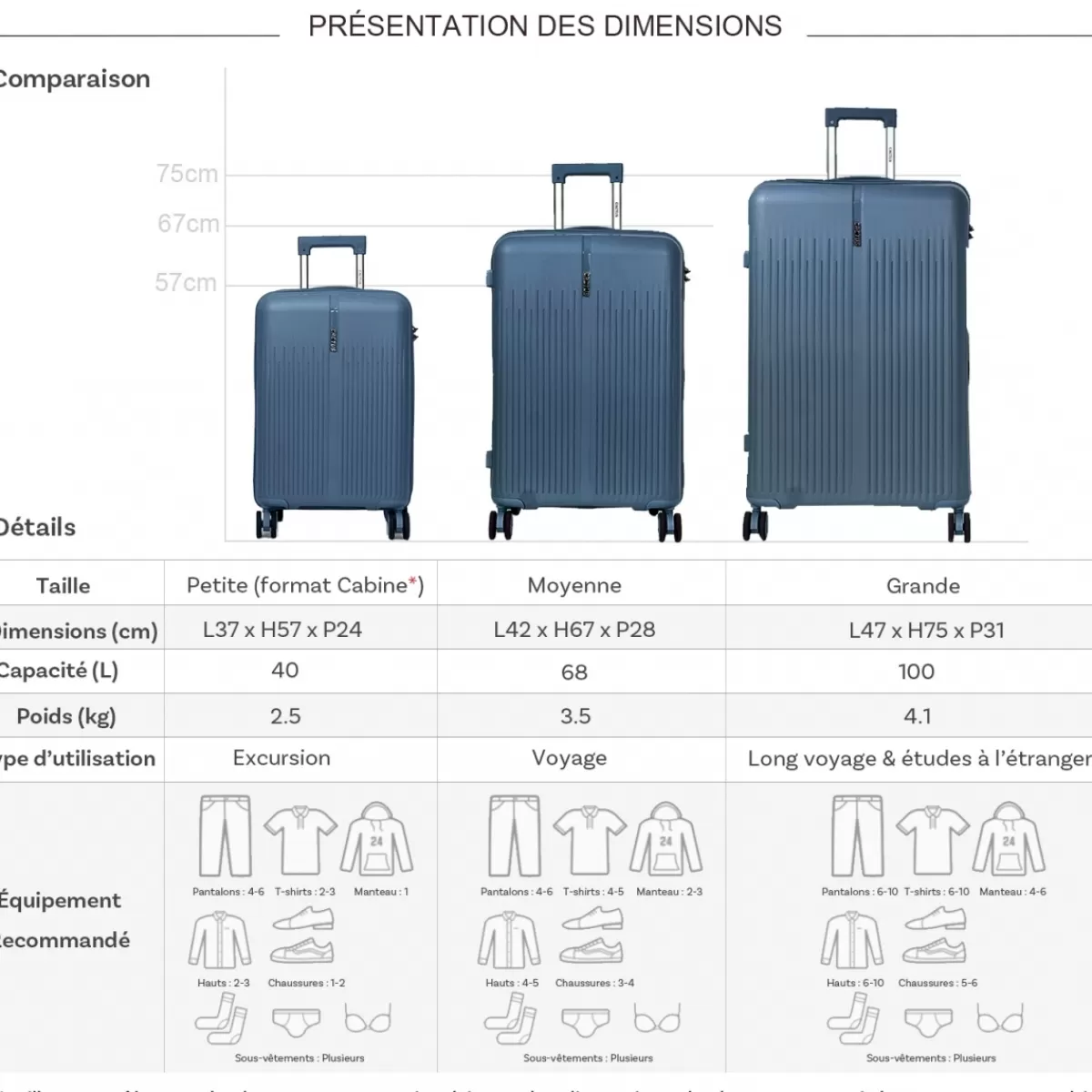 Lot de 3 valises rigides dont une valise cabine TSA PETE^Cactus Hot