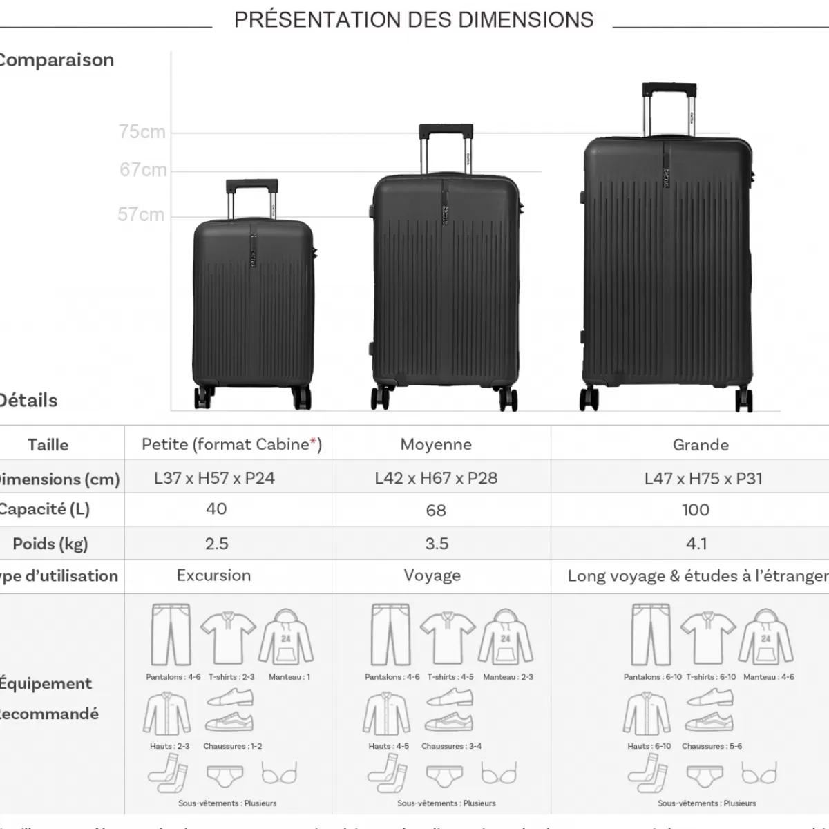 Lot de 3 valises rigides dont une valise cabine TSA PETE^Cactus Hot