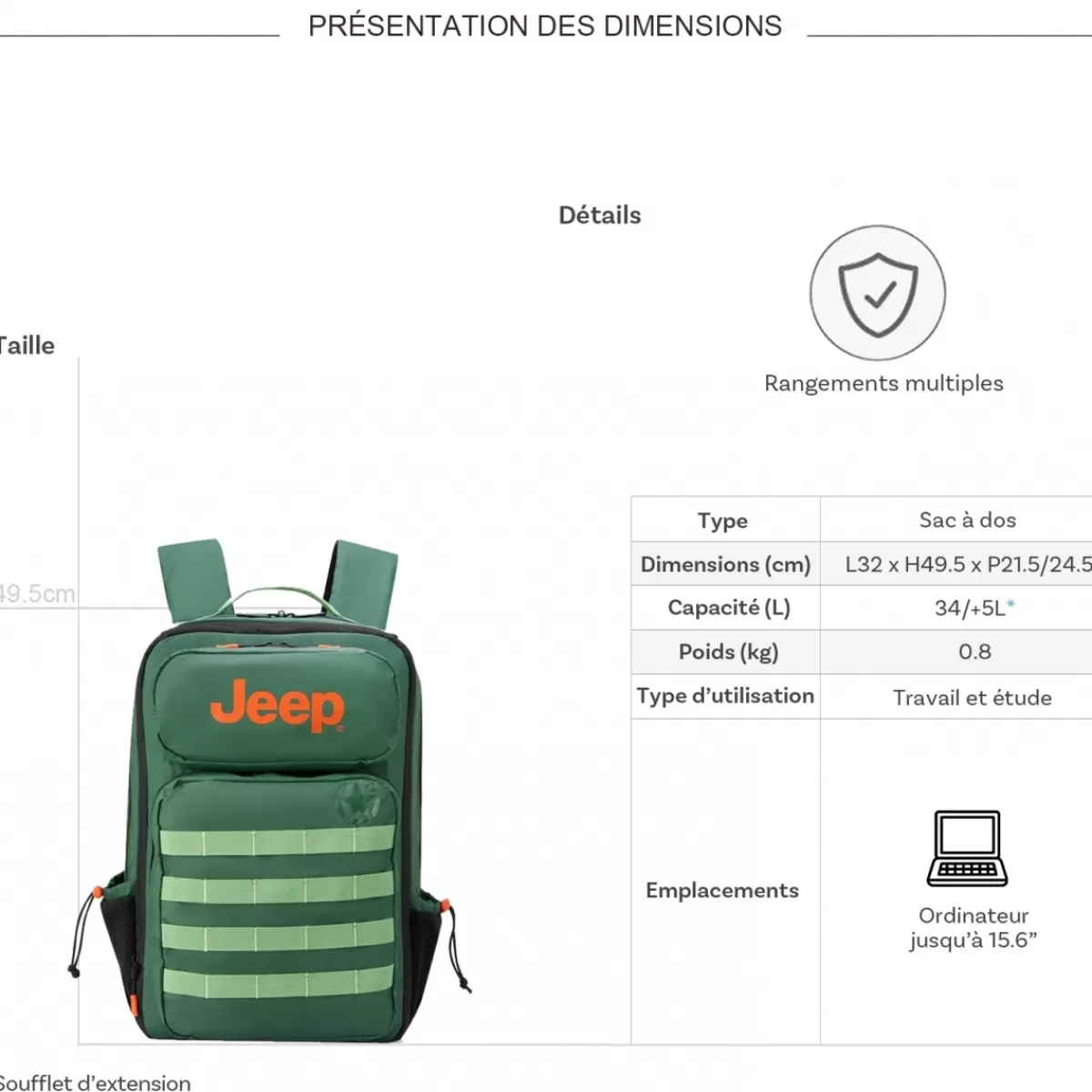 Sac à dos ordinateur extensible simple compartiment JS010B 15.6"^Jeep Sale