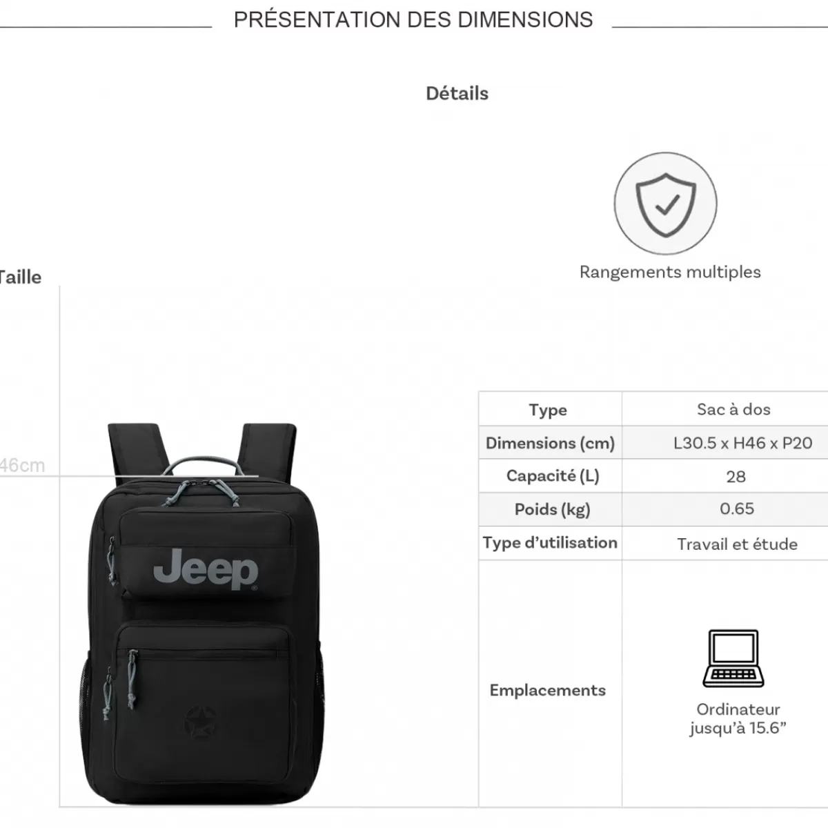 Sac à dos ordinateur simple compartiment JS015B 15.6"^Jeep Outlet