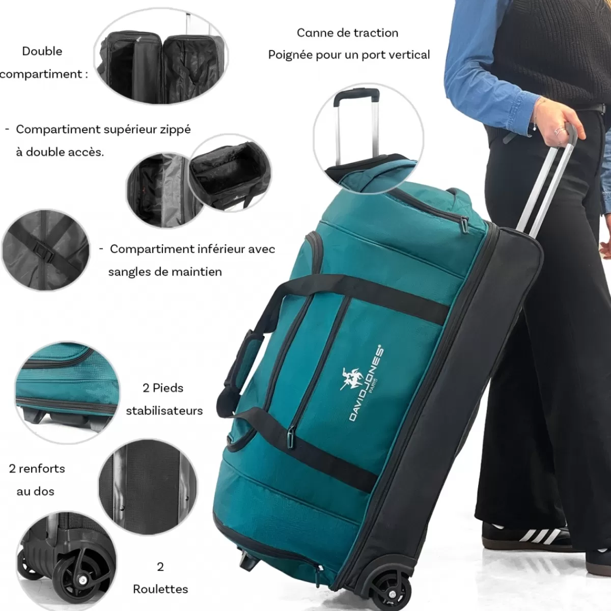 Sac de voyage à roulettes 105L double compartiment Taille L 75cm^David Jones Best Sale