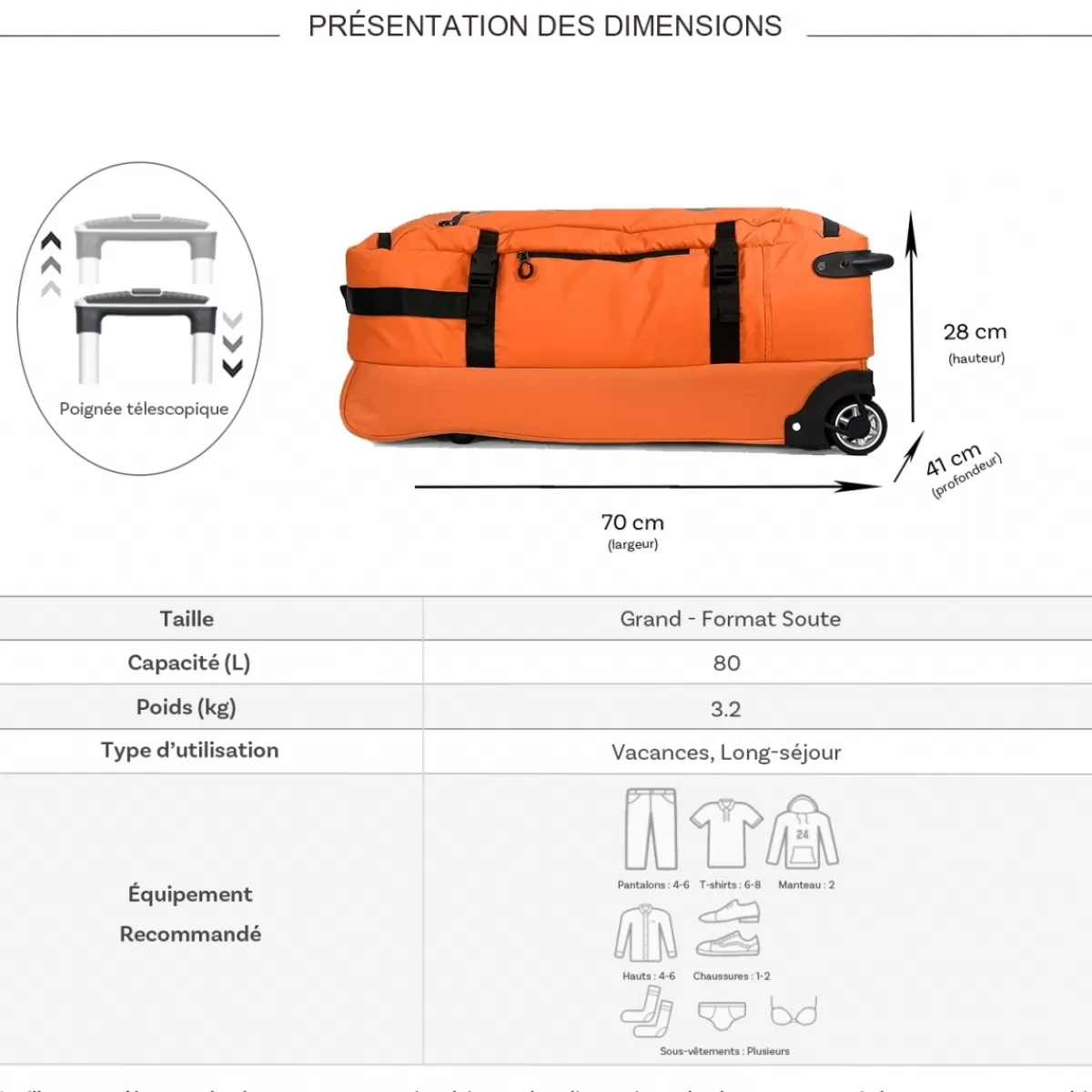 Sac de voyage avec roulettes 80L polyester taille L 70cm^Cactus Flash Sale