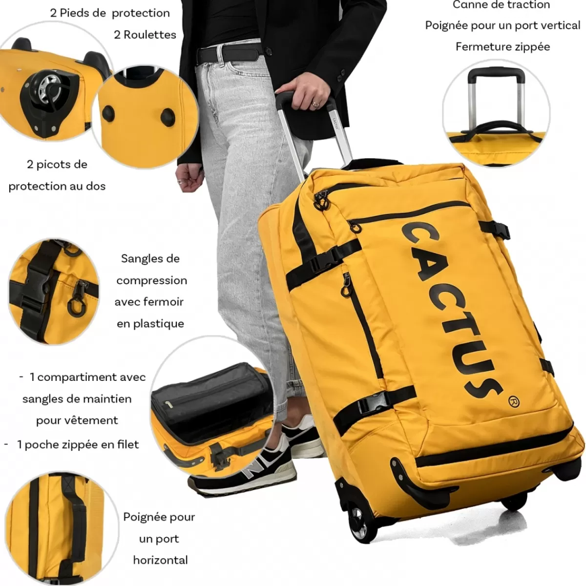 Sac de voyage avec roulettes 80L polyester taille L 70cm^Cactus Flash Sale