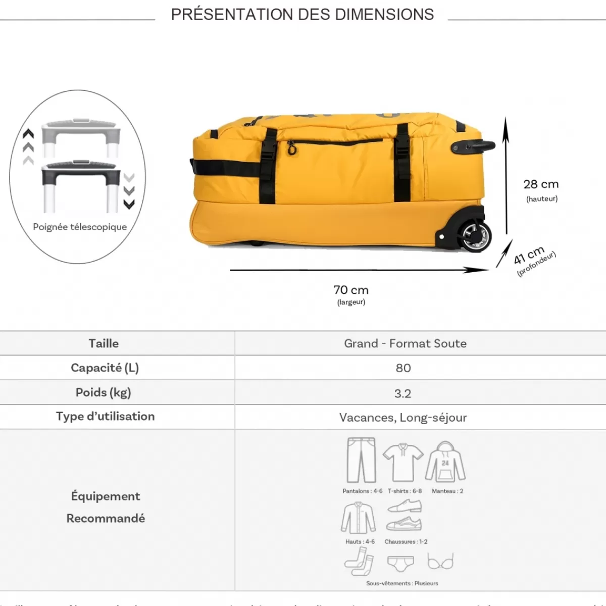 Sac de voyage avec roulettes 80L polyester taille L 70cm^Cactus Flash Sale