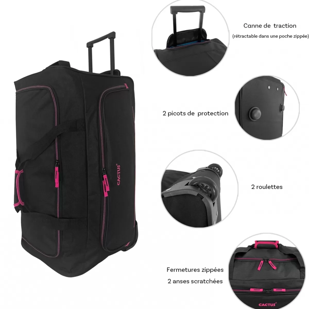 Sac de voyage avec roulettes 70L polyester taille M 64cm^Cactus Best Sale