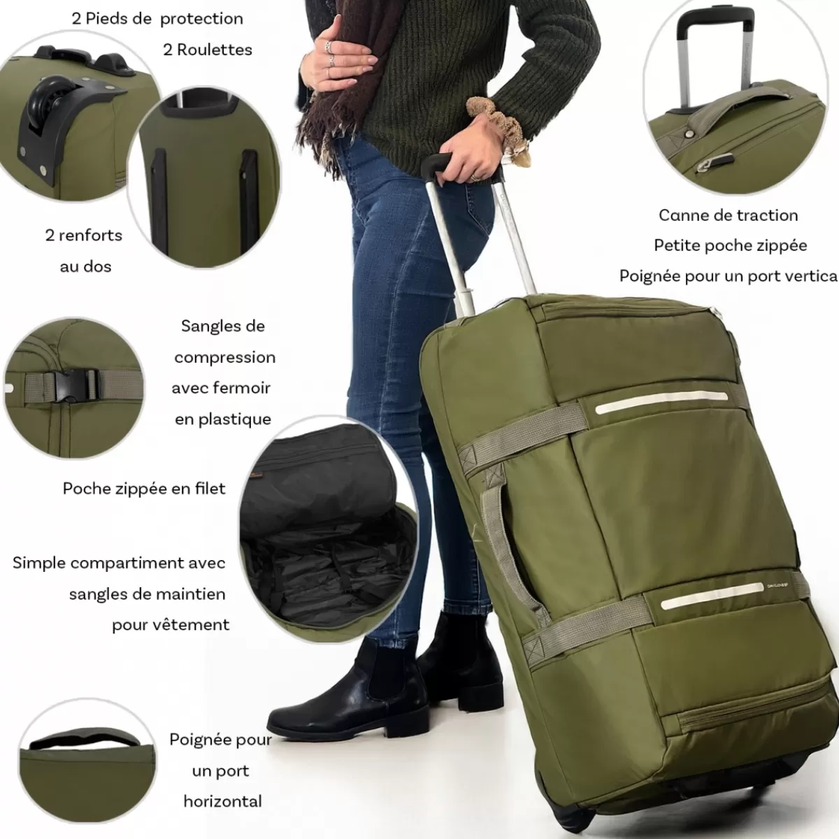 Sac de voyage avec roulettes 80L polyester taille L 72.5cm^David Jones Shop