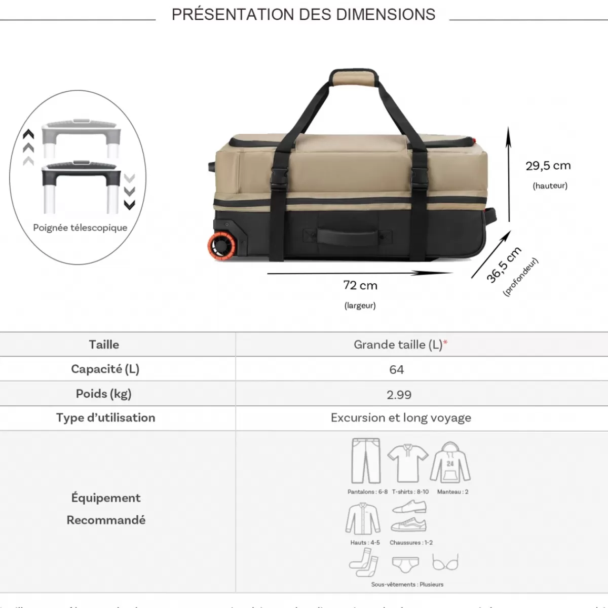 Sac de voyage avec roulettes 64L JS005A polyester taille L 72cm^Jeep Online