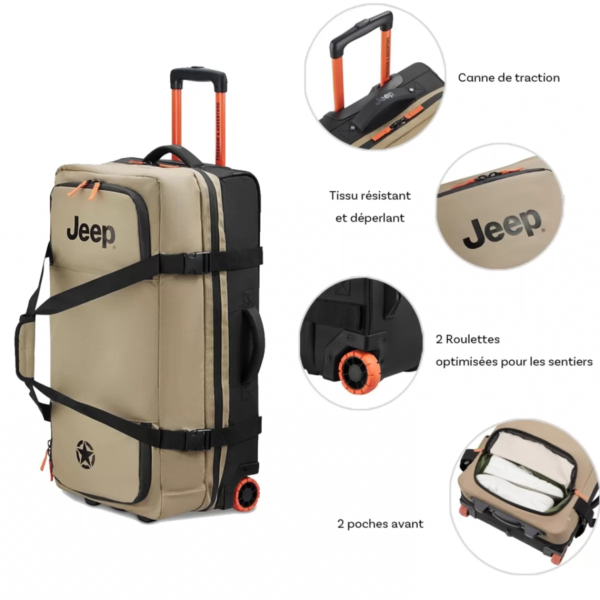 Sac de voyage avec roulettes 64L JS005A polyester taille L 72cm^Jeep Online