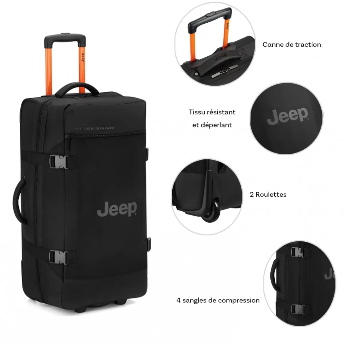 Sac de voyage avec roulettes 64L JS007C polyester taille L 73cm^Jeep Cheap