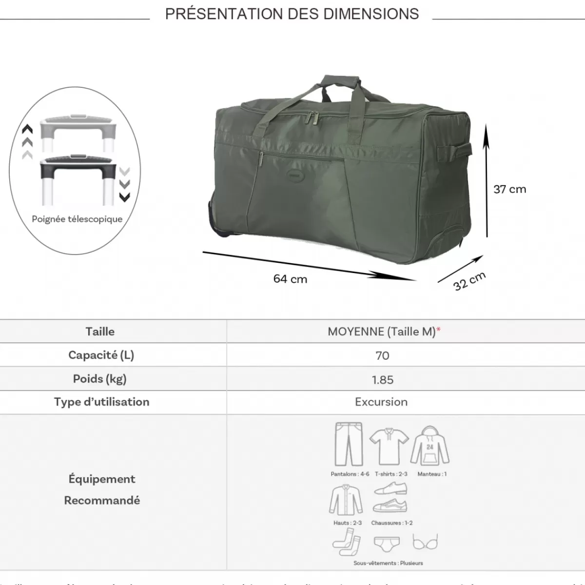 Sac de voyage avec roulettes 70L polyester taille M 64cm^Truck Best