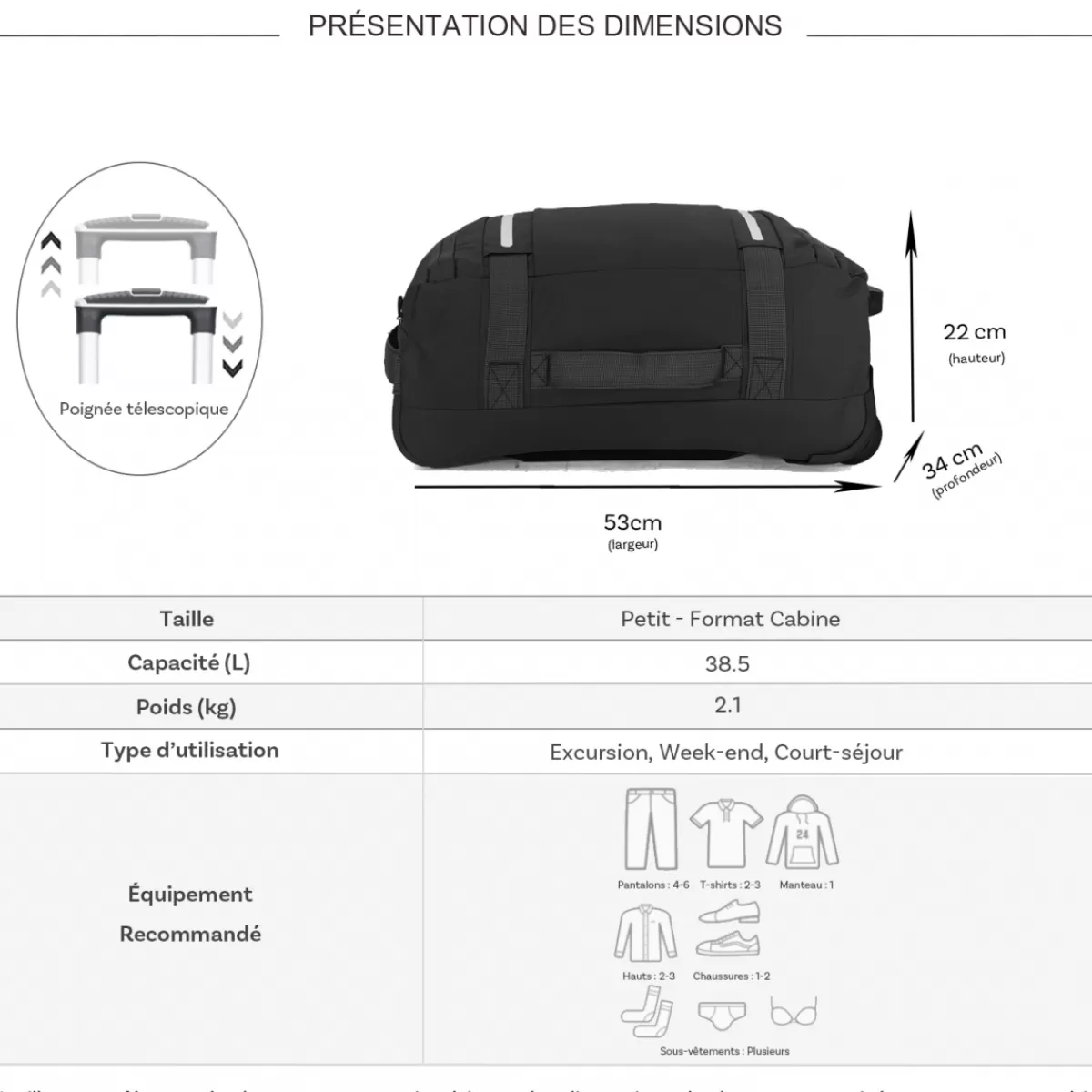Sac de voyage cabine à roulettes 38.5L taille S 53cm^David Jones Online