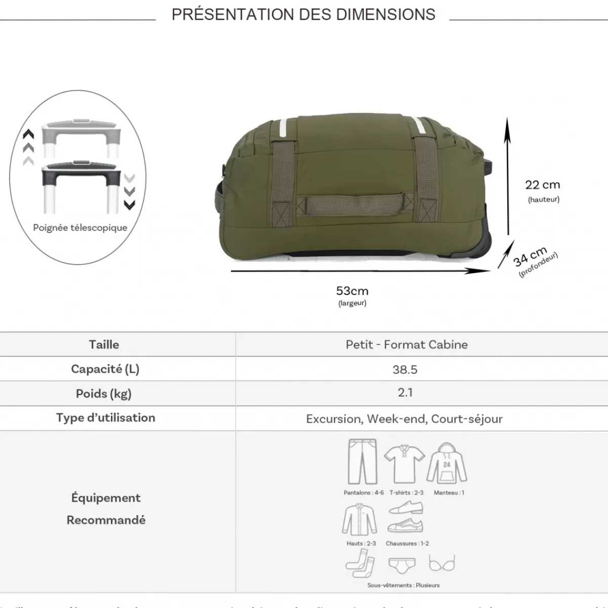 Sac de voyage cabine à roulettes 38.5L taille S 53cm^David Jones Online