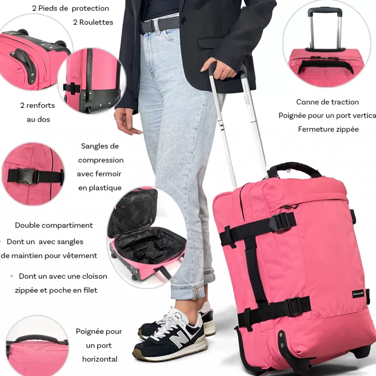 Sac de voyage cabine à roulettes 35L double compartiment taille S 50cm^David Jones Clearance