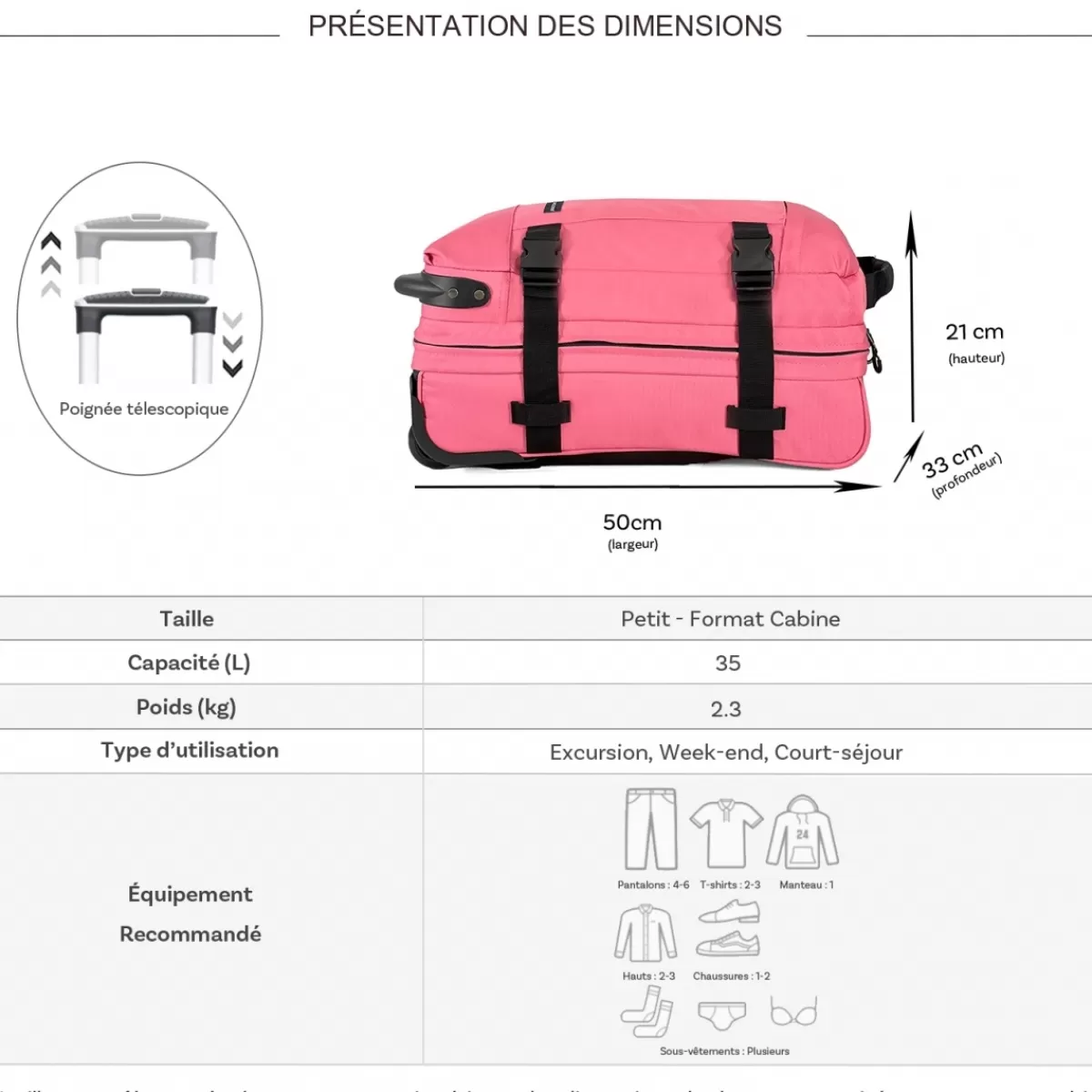 Sac de voyage cabine à roulettes 35L double compartiment taille S 50cm^David Jones Clearance