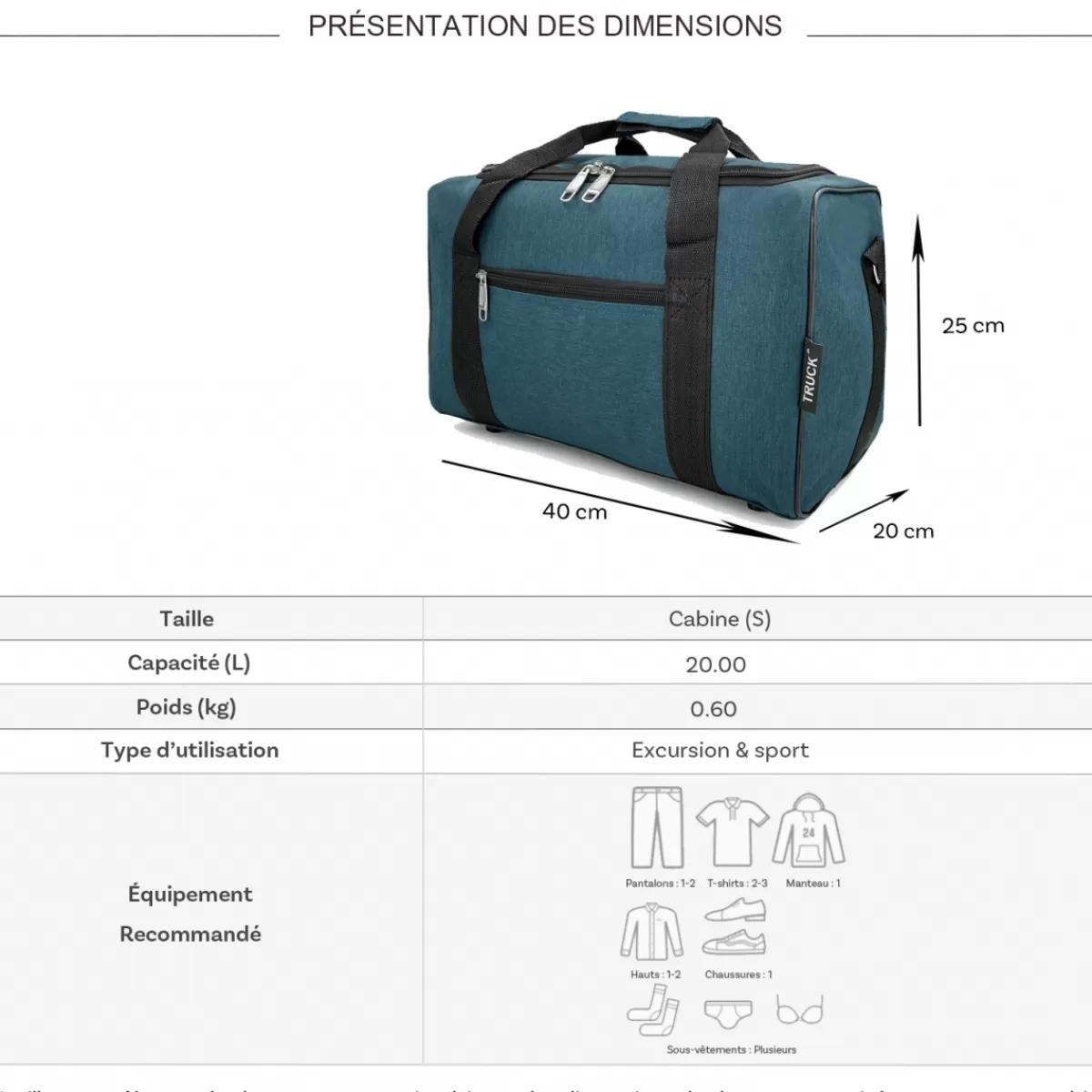 Sac de voyage 20L week-end et sport polyester format Ryan Air sans roulettes^Truck Clearance