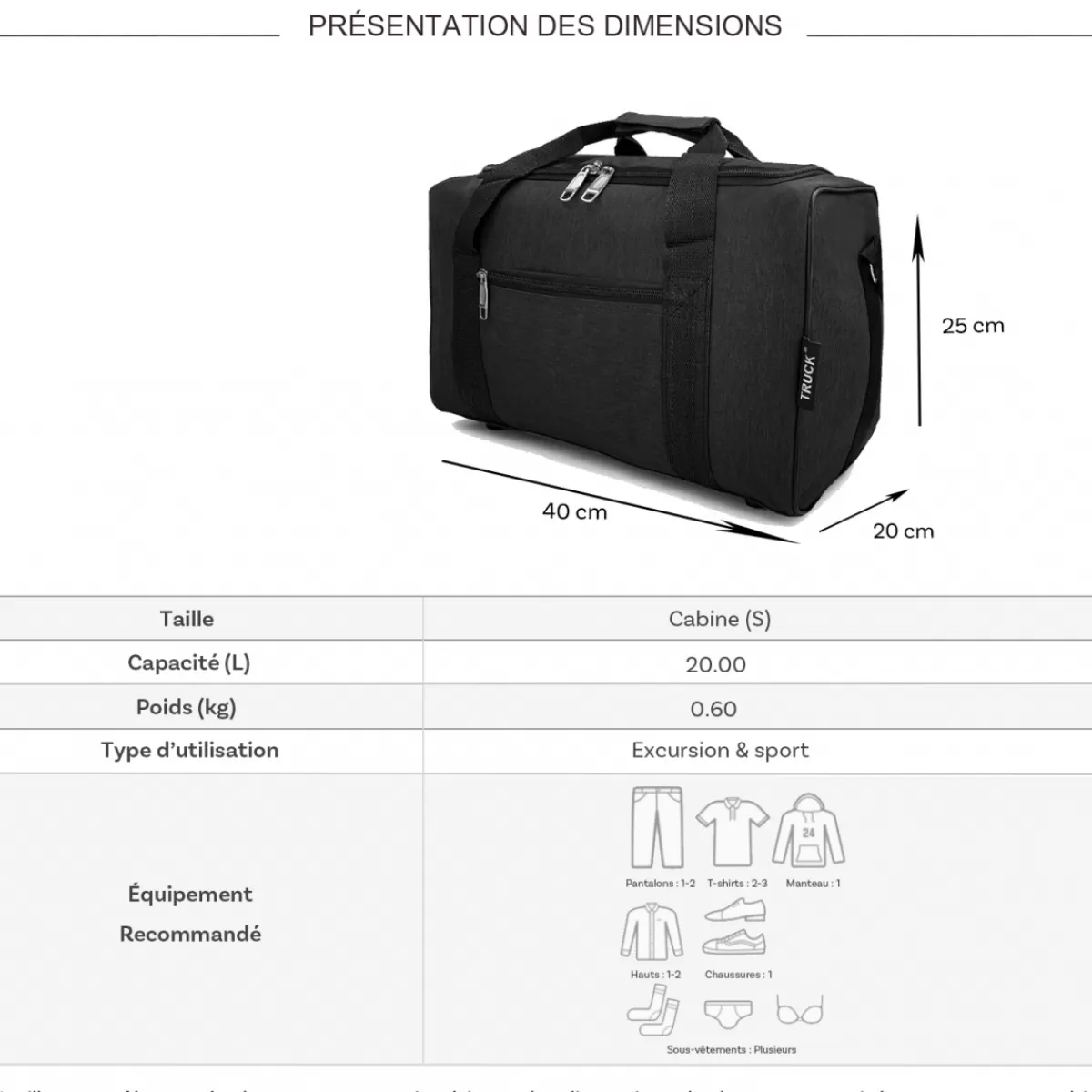 Sac de voyage 20L week-end et sport polyester format Ryan Air sans roulettes^Truck Clearance