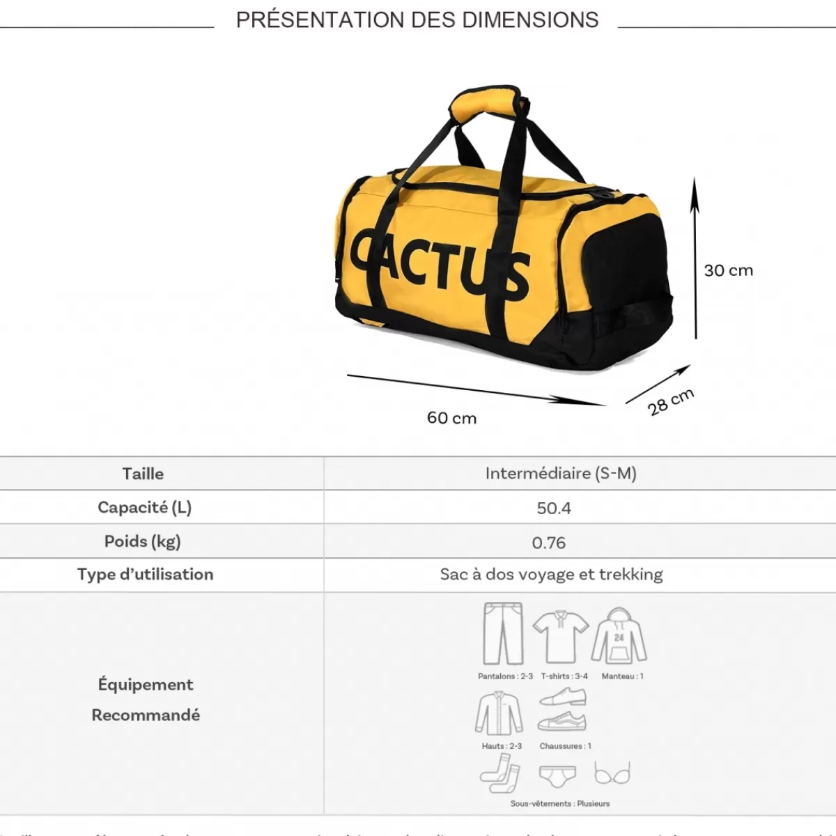 Sac de voyage week-end et sport 50L 2en1 porté dos sans roulettes^Cactus Best Sale
