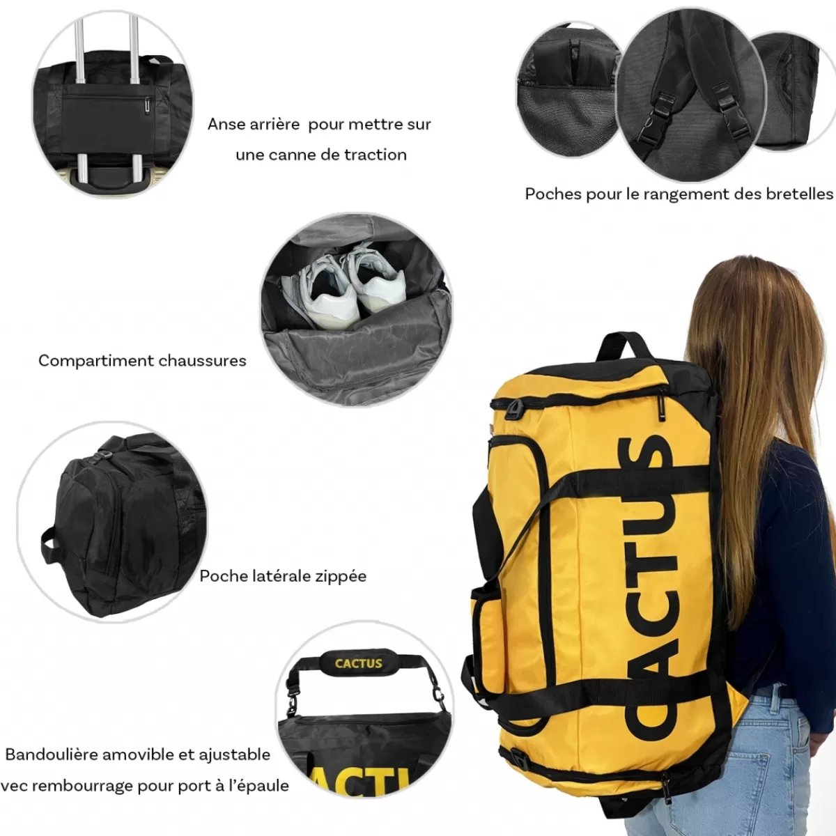 Sac de voyage week-end et sport 50L 2en1 porté dos sans roulettes^Cactus Best Sale