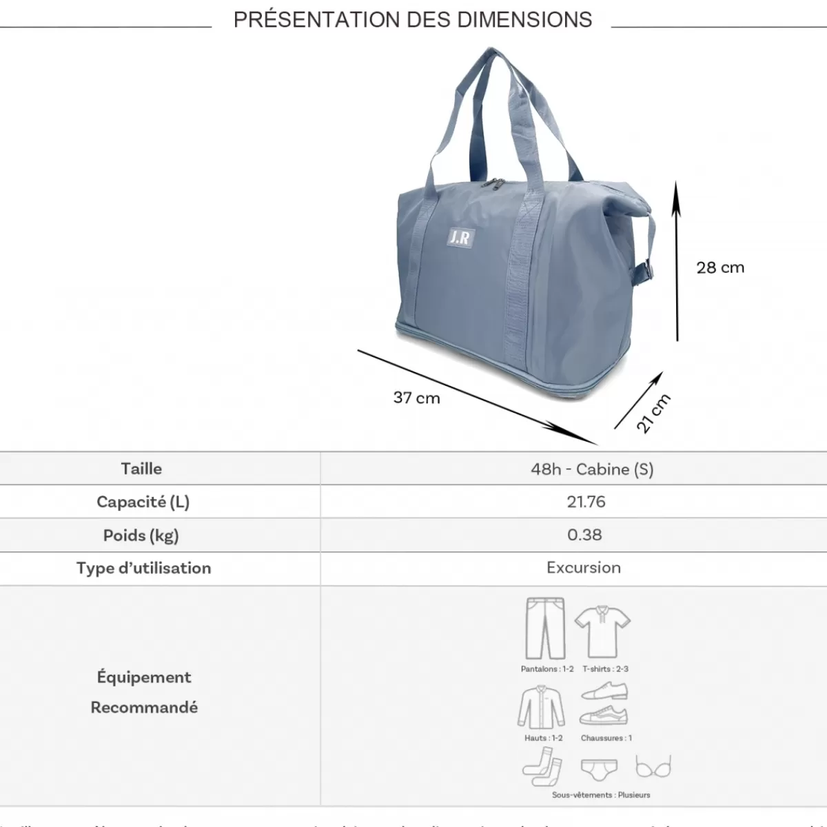 Sac de voyage week-end 21L déperlant Bleu Cerise sans roulettes^Bleucerise Shop