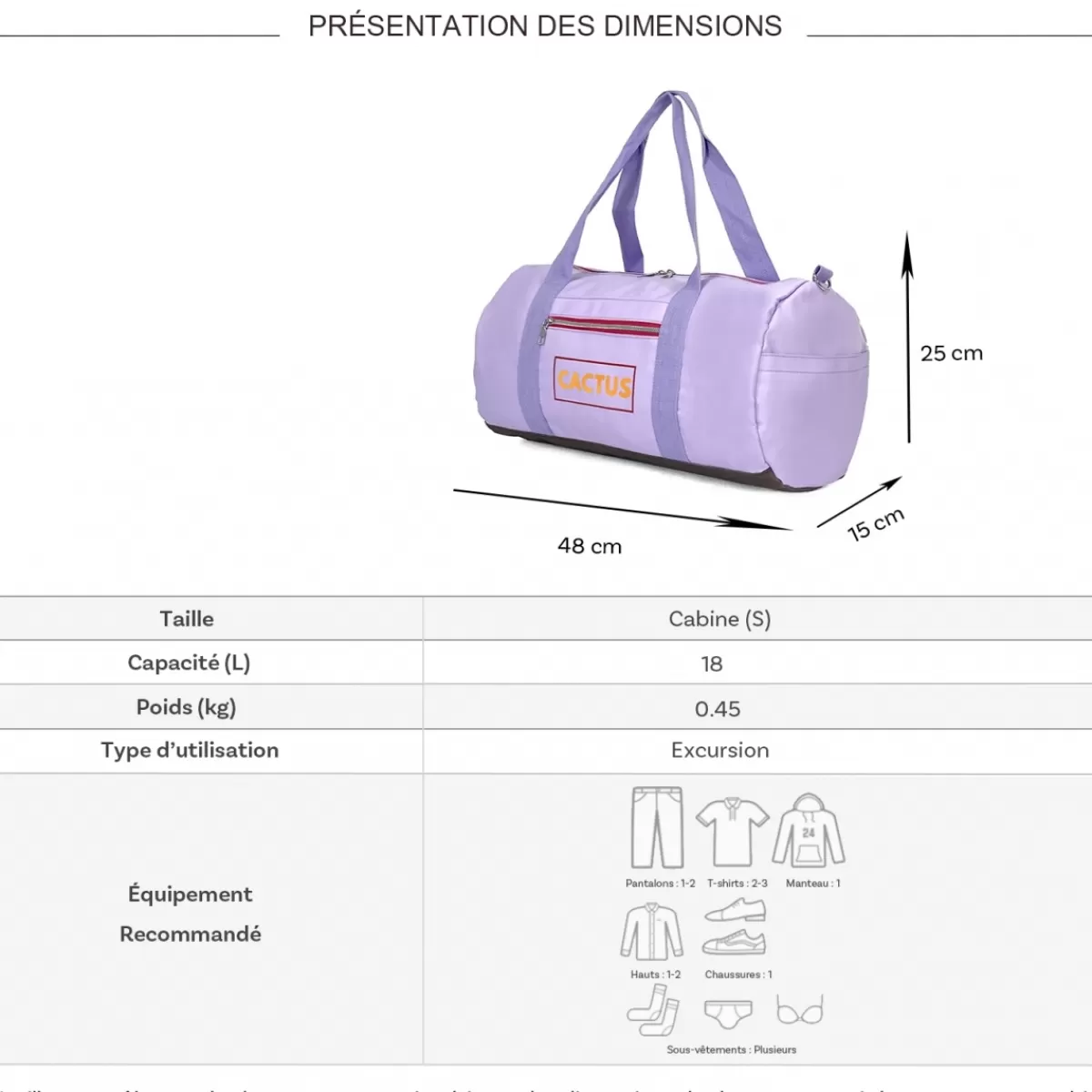Sac de voyage week-end 18L et sport sans roulettes^Cactus Hot