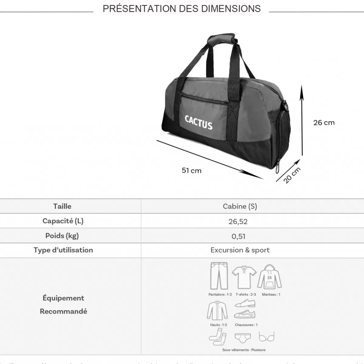 Sac de voyage week-end 26L et sport sans roulettes^Cactus Cheap