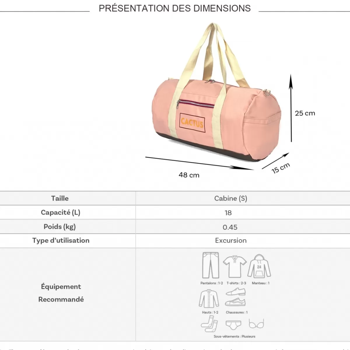 Sac de voyage week-end 18L et sport sans roulettes^Cactus Hot
