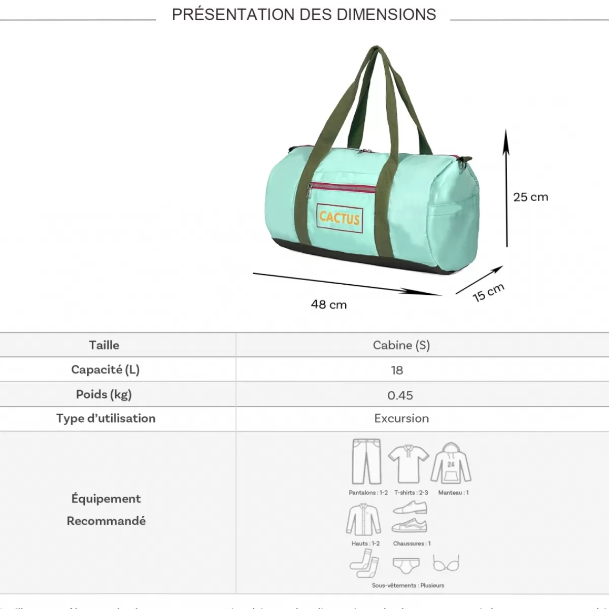 Sac de voyage week-end 18L et sport sans roulettes^Cactus Hot