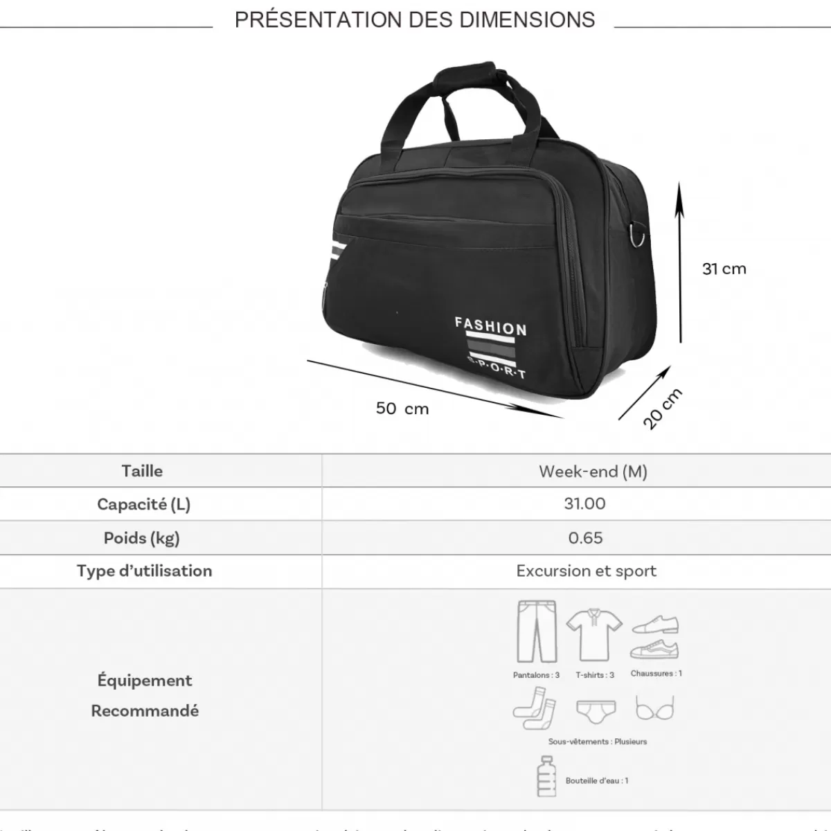 Sac de voyage week-end 31L et sport sans roulettes^Degré Best Sale