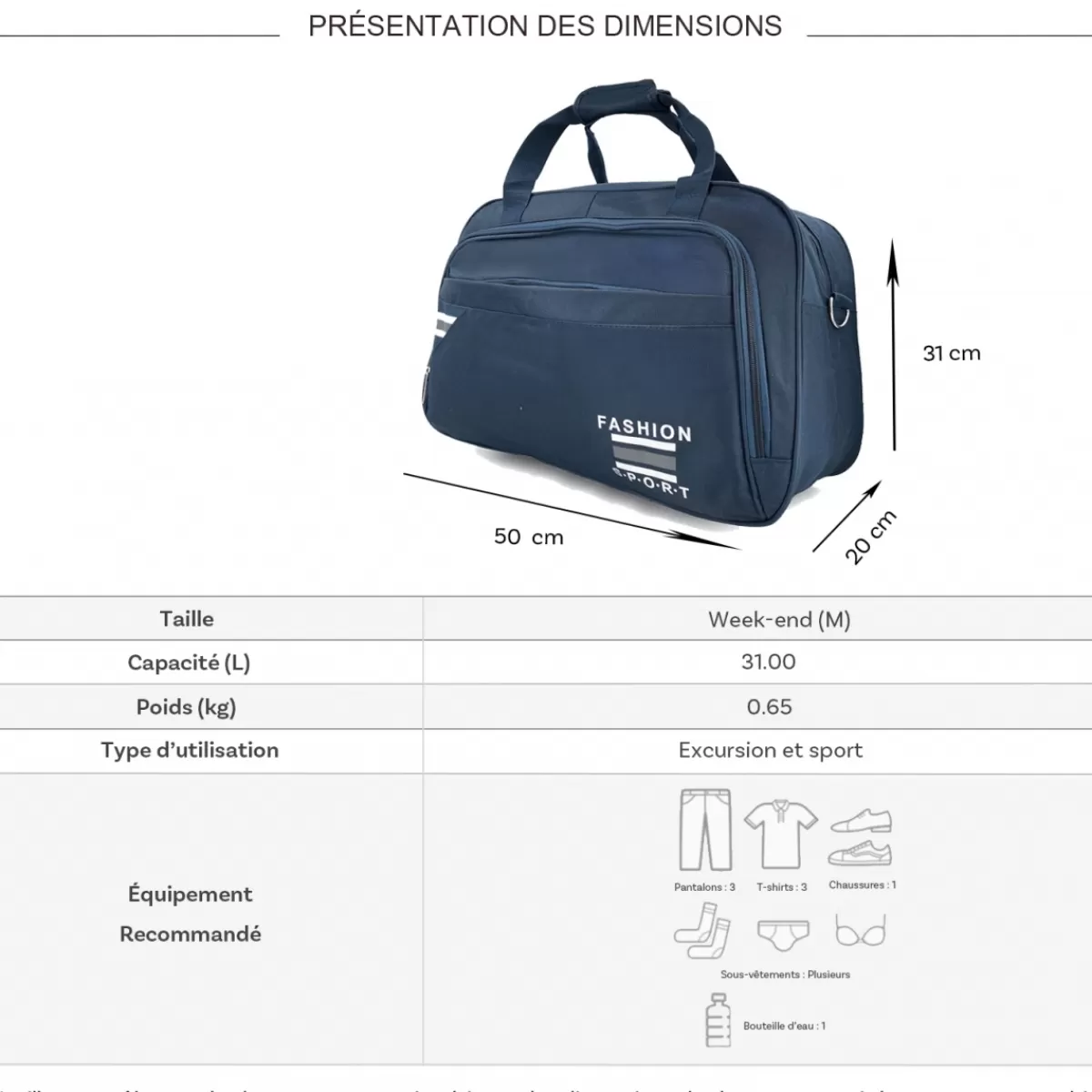 Sac de voyage week-end 31L et sport sans roulettes^Degré Best Sale