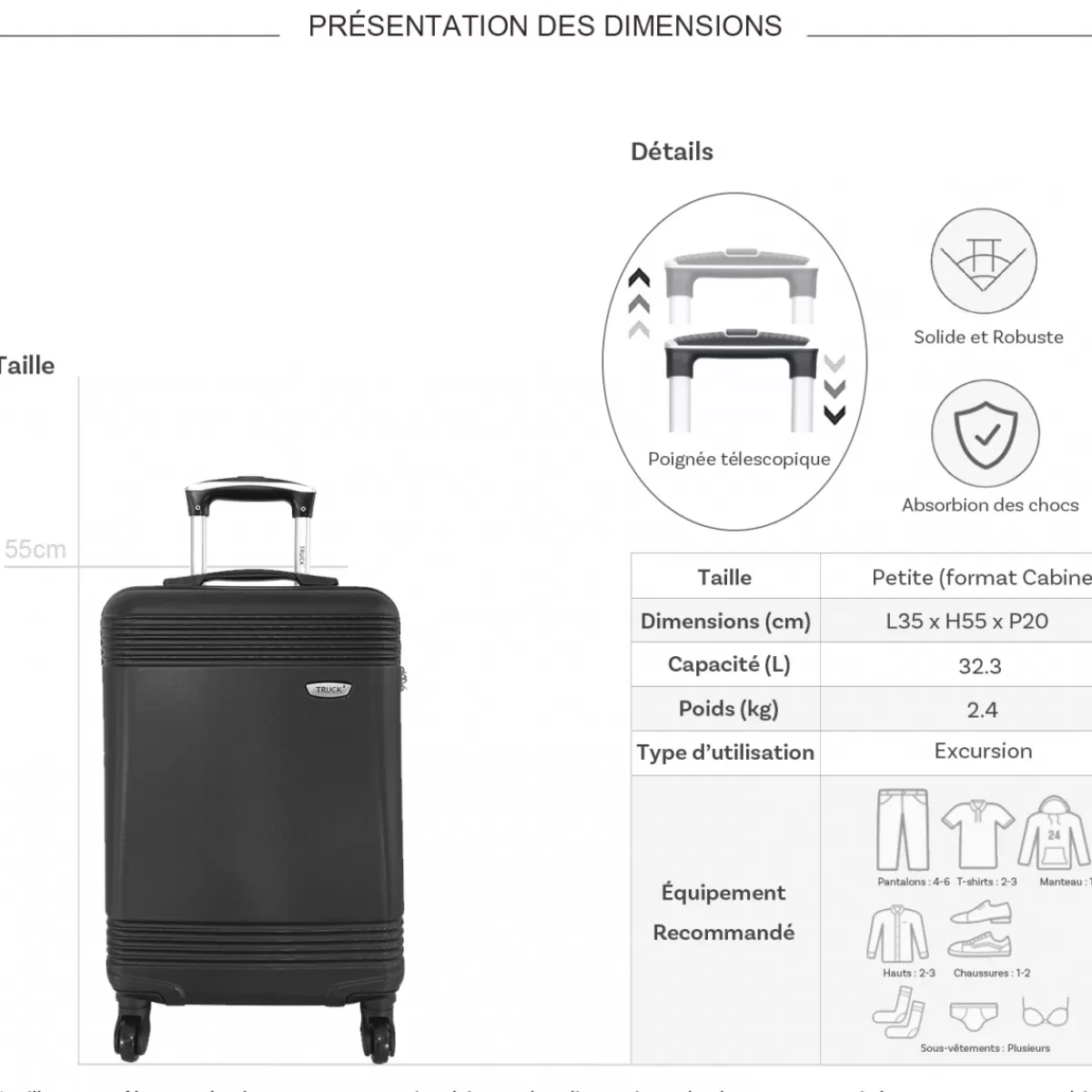 Valise cabine passe-partout rigide ABS 55cm^Truck Store