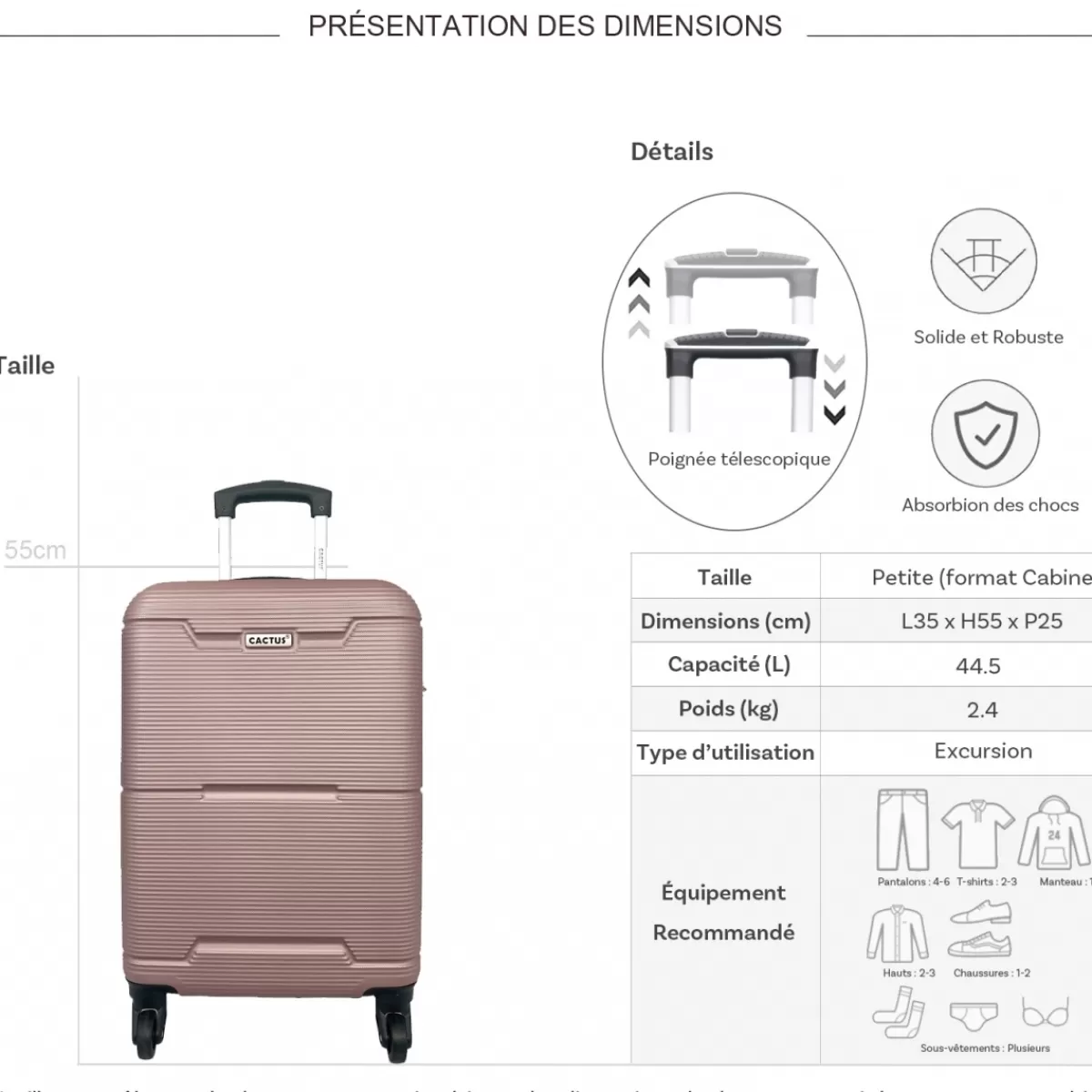 Valise cabine rigide ABS 55cm^Cactus Store