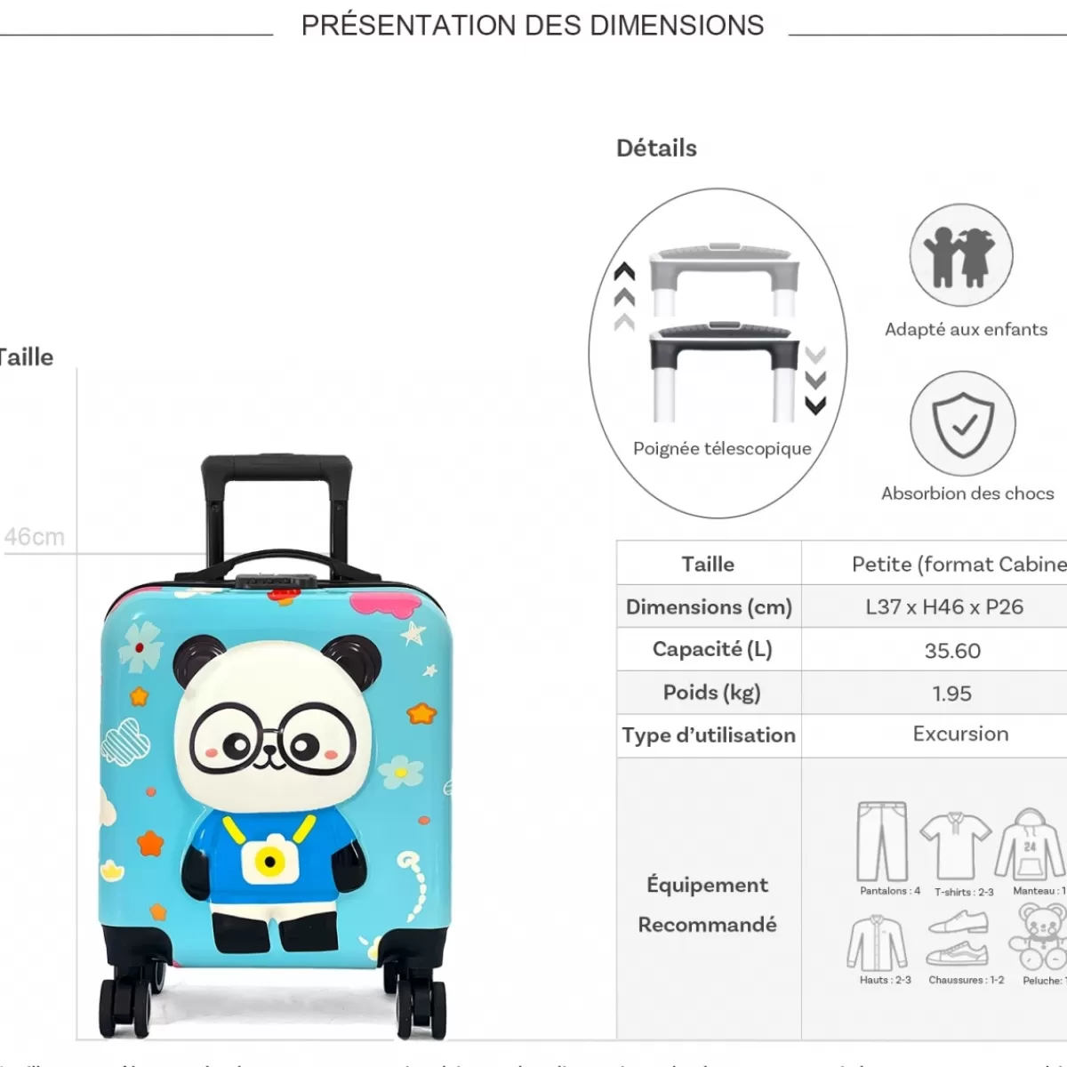 Valise cabine rigide enfant motif 3D Les Sacs de K&#39rlot 46cm^Les Sacs de K'rlot Shop