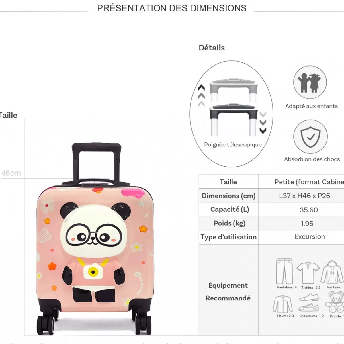 Valise cabine rigide enfant motif 3D Les Sacs de K&#39rlot 46cm^Les Sacs de K'rlot Shop
