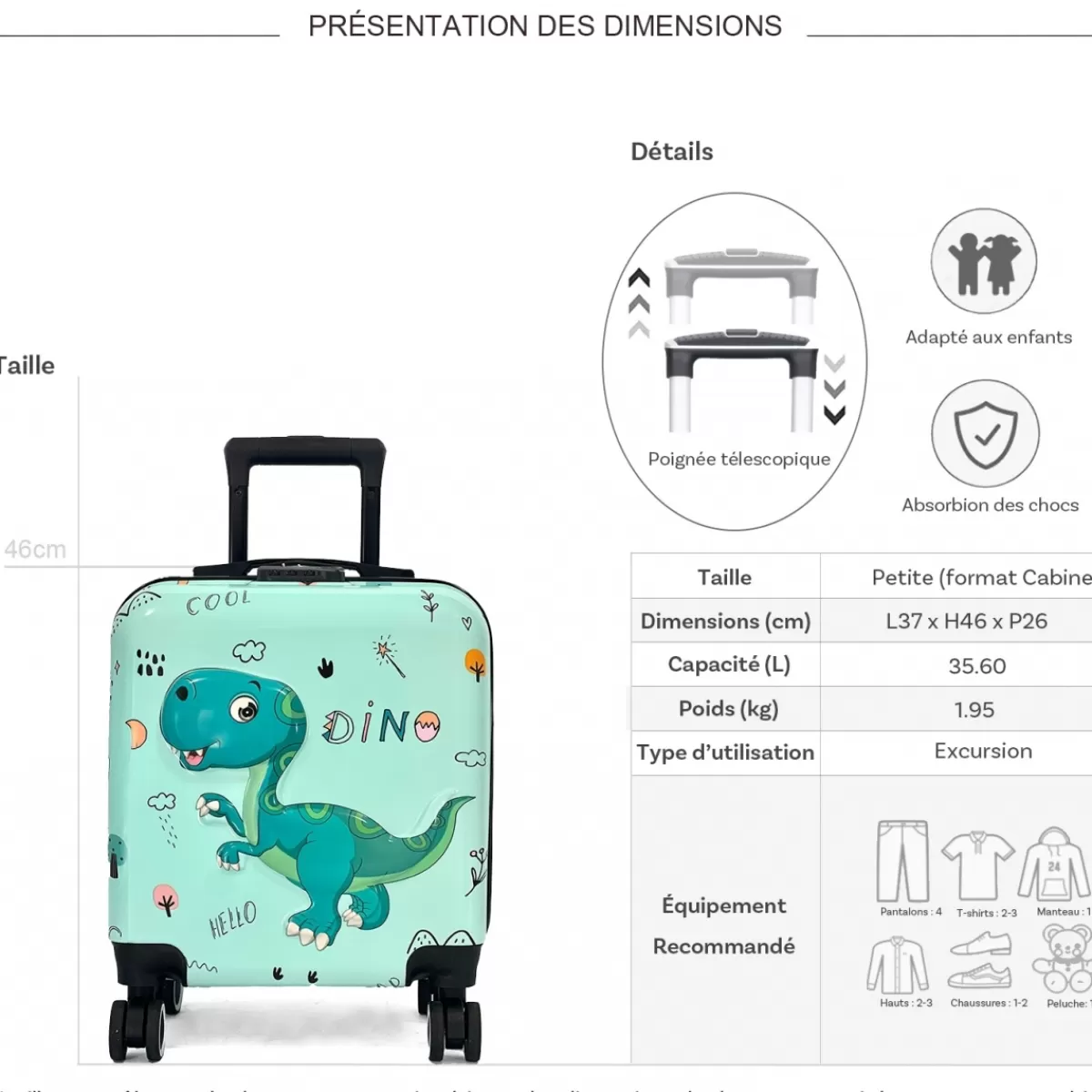 Valise cabine rigide enfant motif 3D Les Sacs de K&#39rlot 46cm^Les Sacs de K'rlot Shop