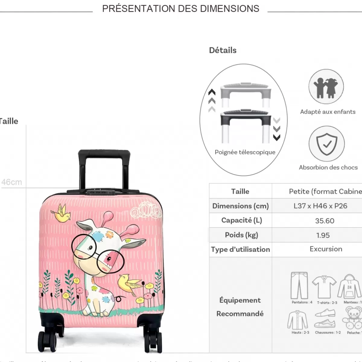 Valise cabine rigide enfant motif 3D Les Sacs de K&#39rlot 46cm^Les Sacs de K'rlot Shop