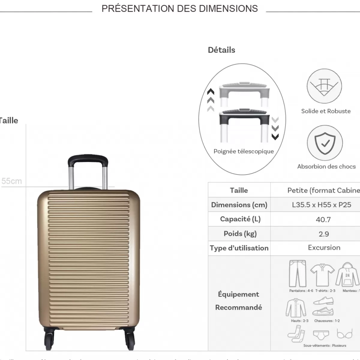 Valise cabine rigide extensible ABS 55cm^David Jones Best