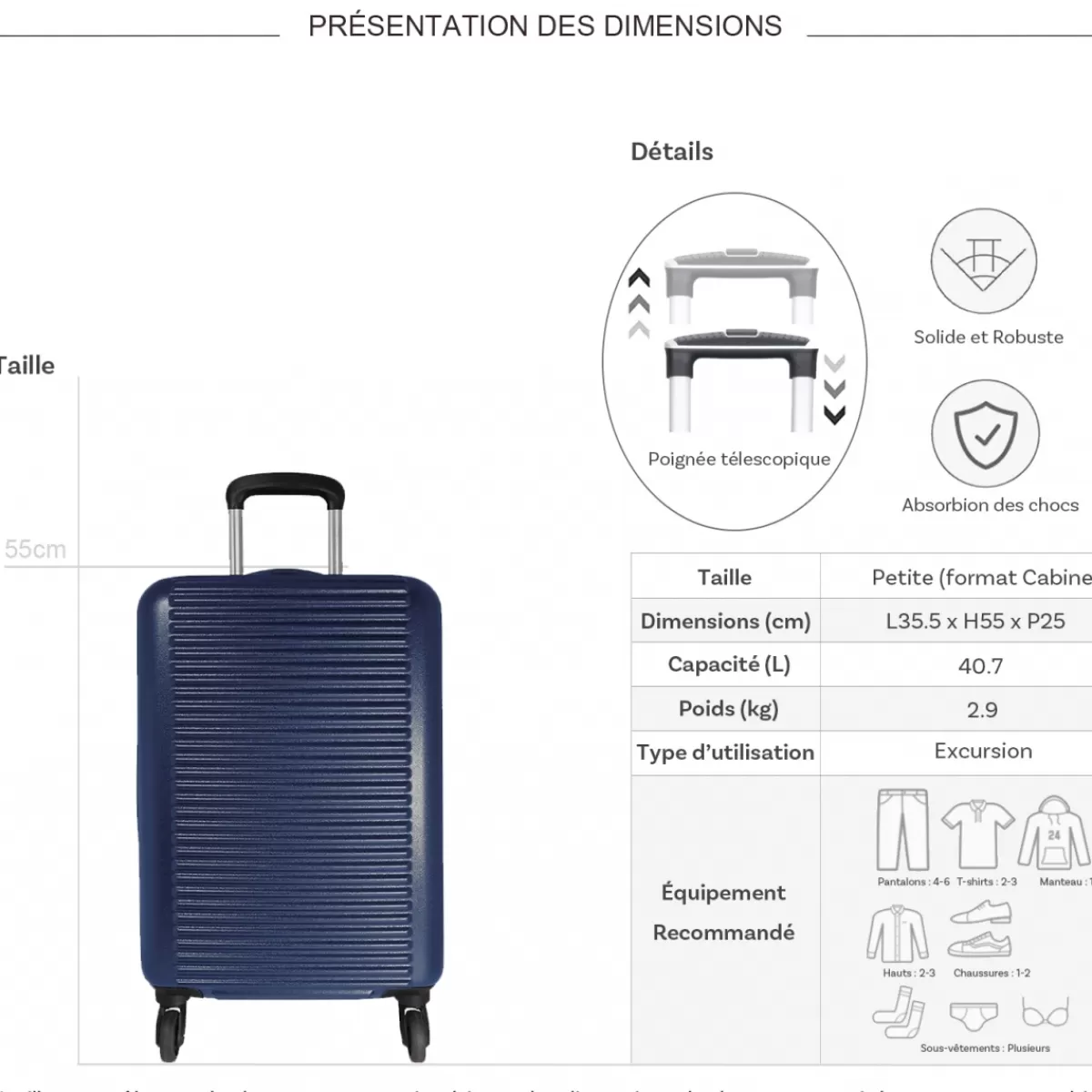 Valise cabine rigide extensible ABS 55cm^David Jones Store